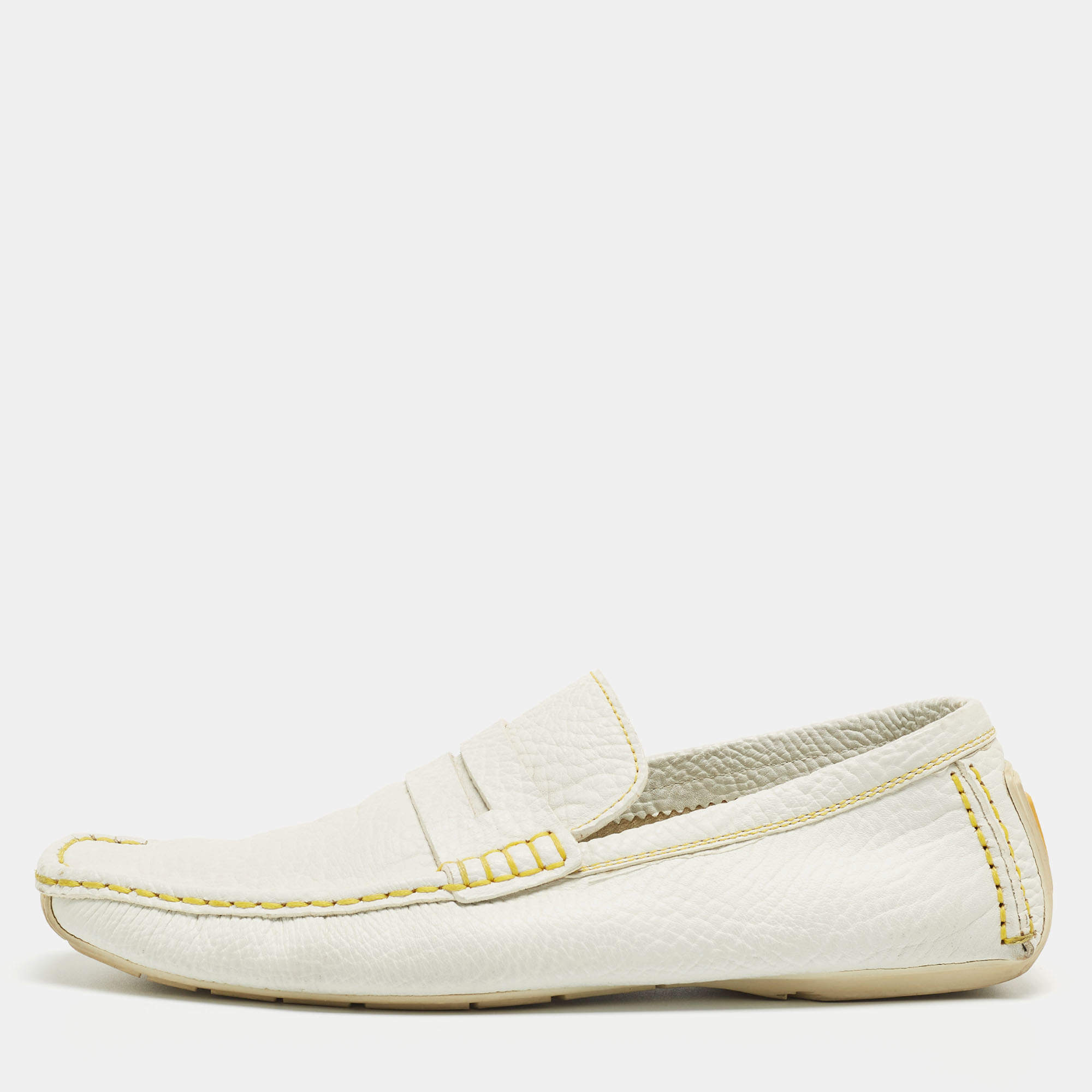 Louis Vuitton White Leather Lombok Slip On Loafers Size 45