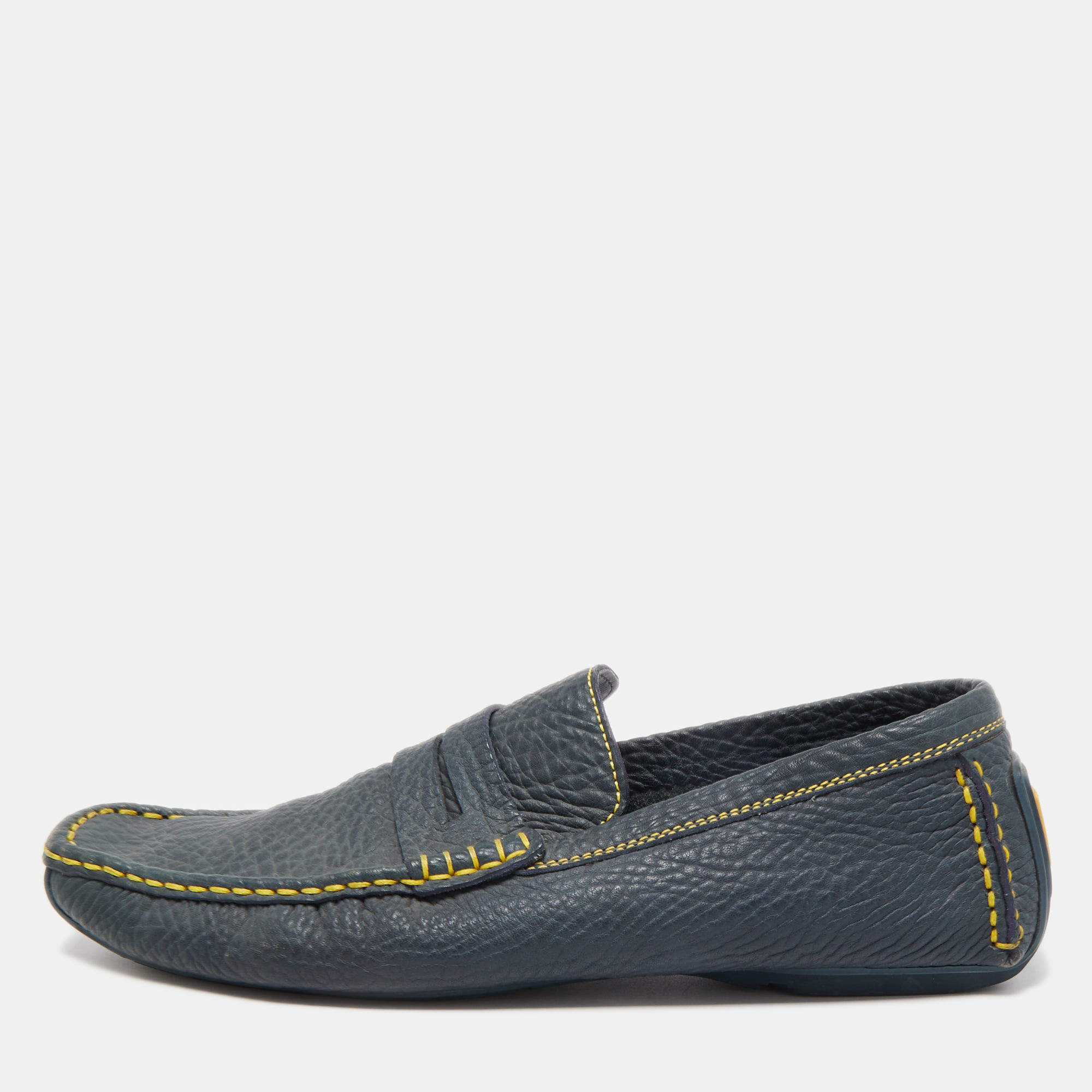 Louis Vuitton Blue Leather Slip On Loafers Size 45