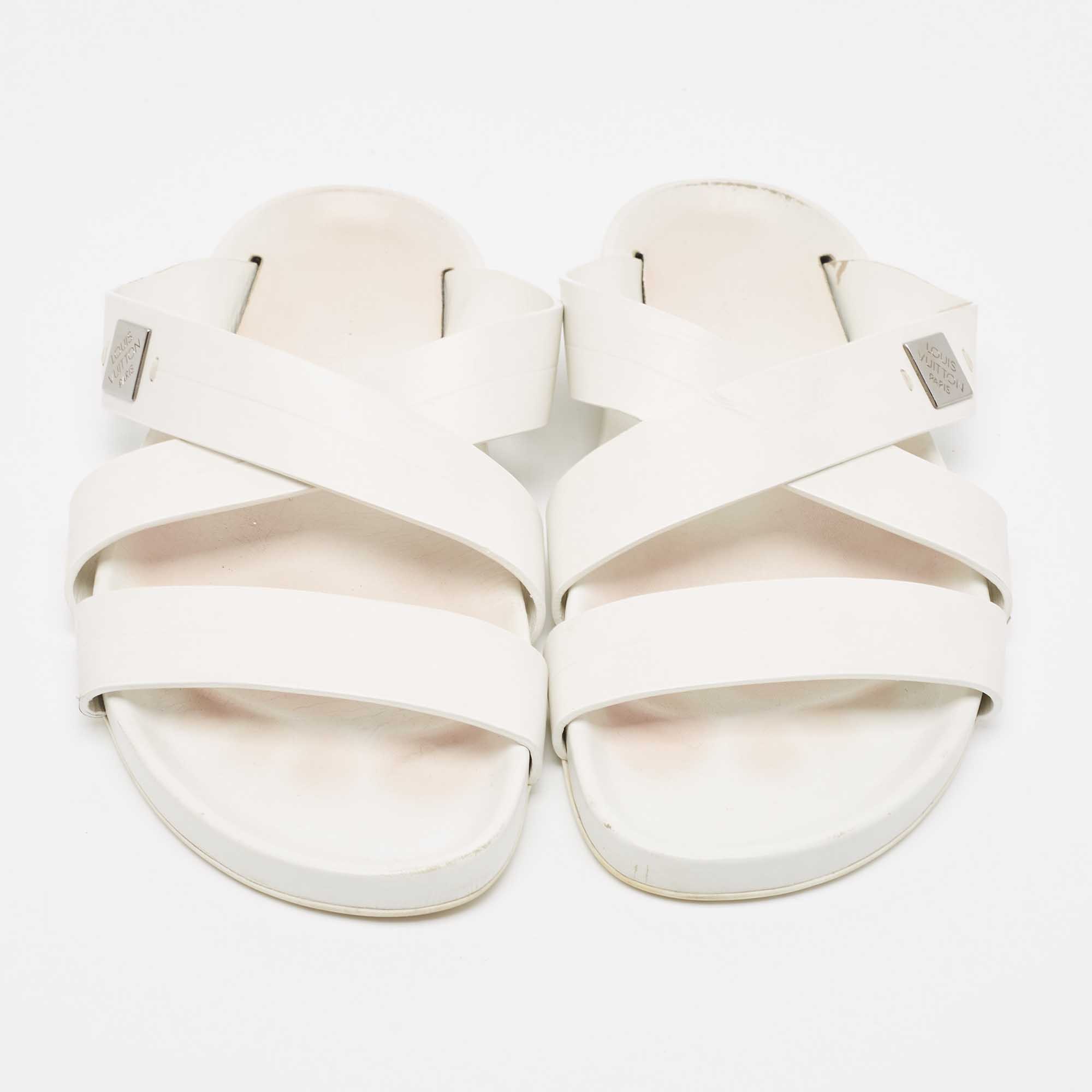 Louis Vuitton White Leather Sunset Velcro Slide Sandals Size 36