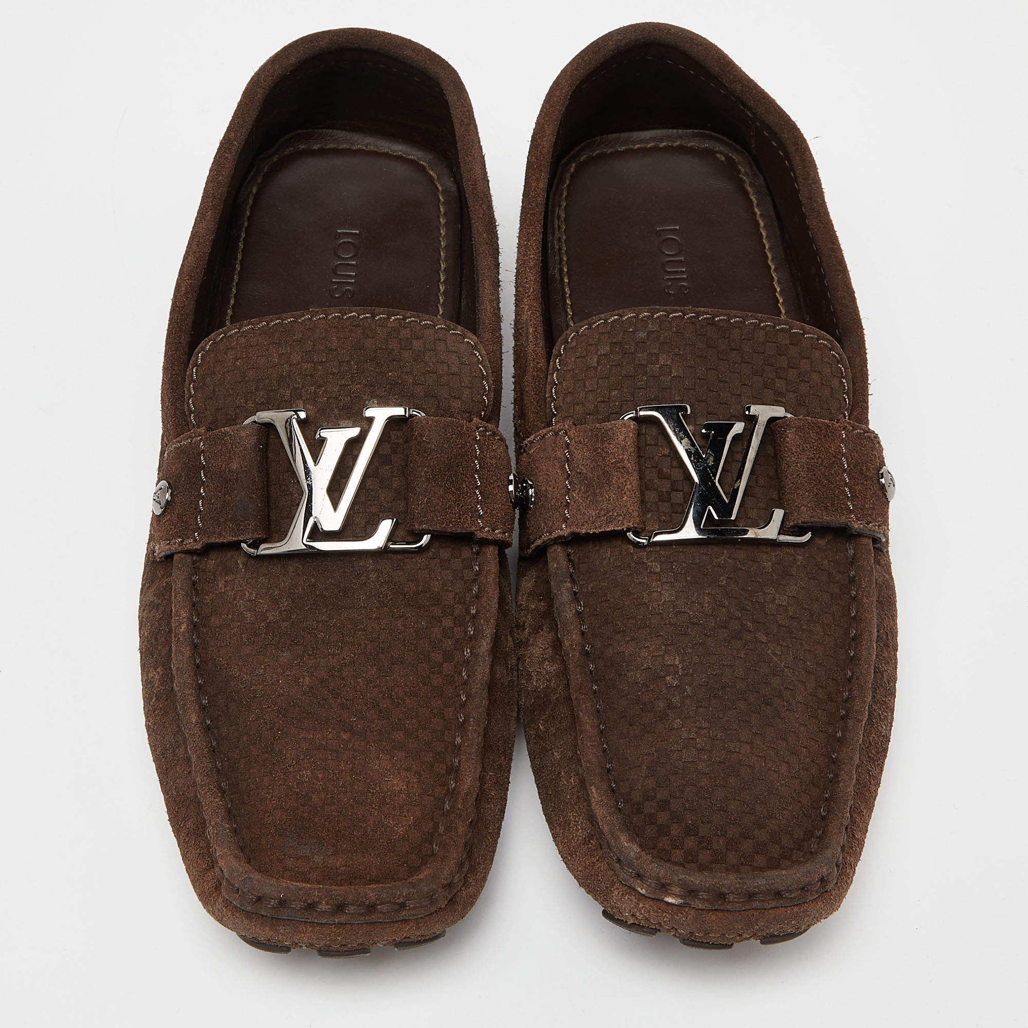 Louis Vuitton Brown Suede Damier Ebene Check Monte Carlo Loafers Size 42 Louis  Vuitton