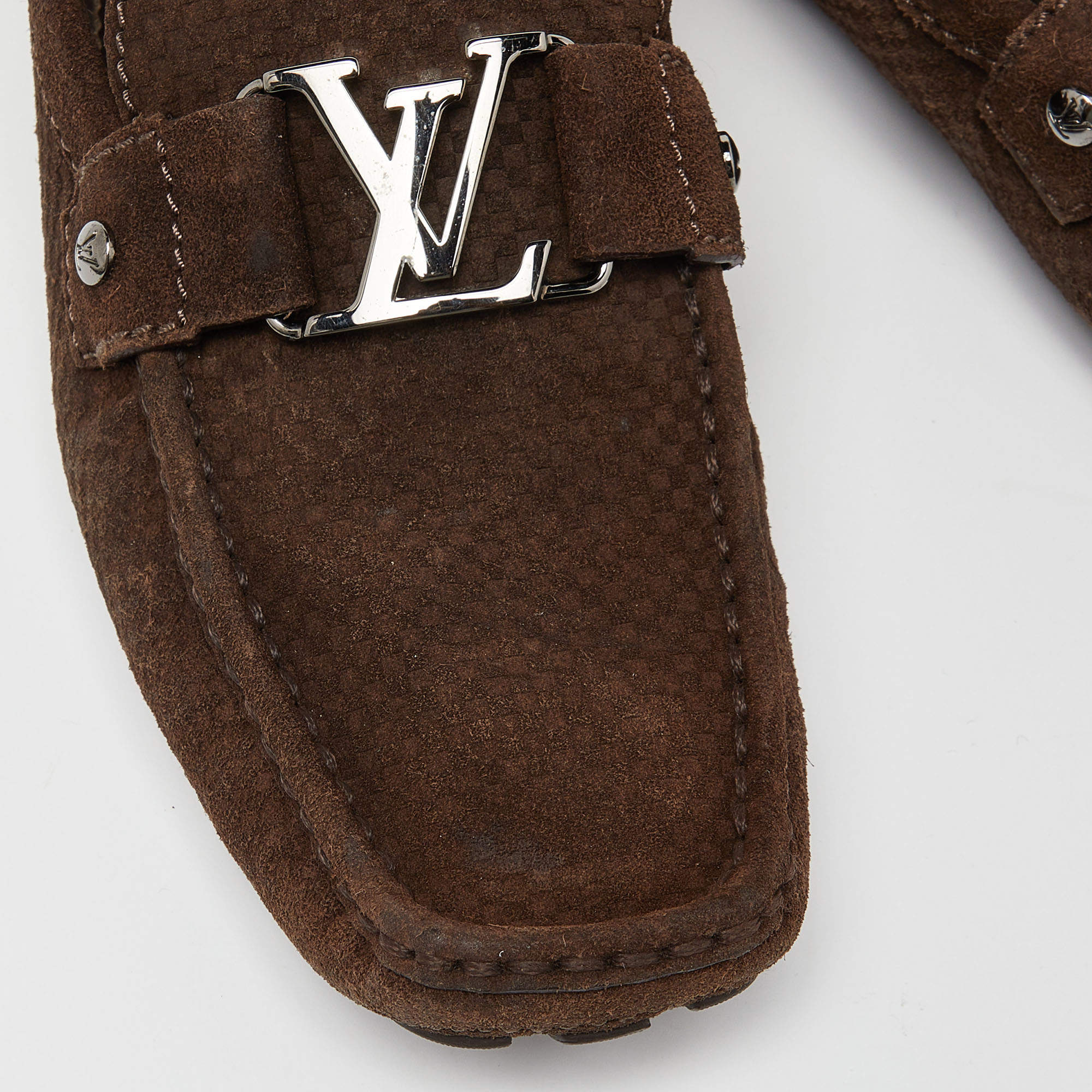 Louis Vuitton Brown Suede Damier Ebene Check Monte Carlo Loafers Size 42  Louis Vuitton