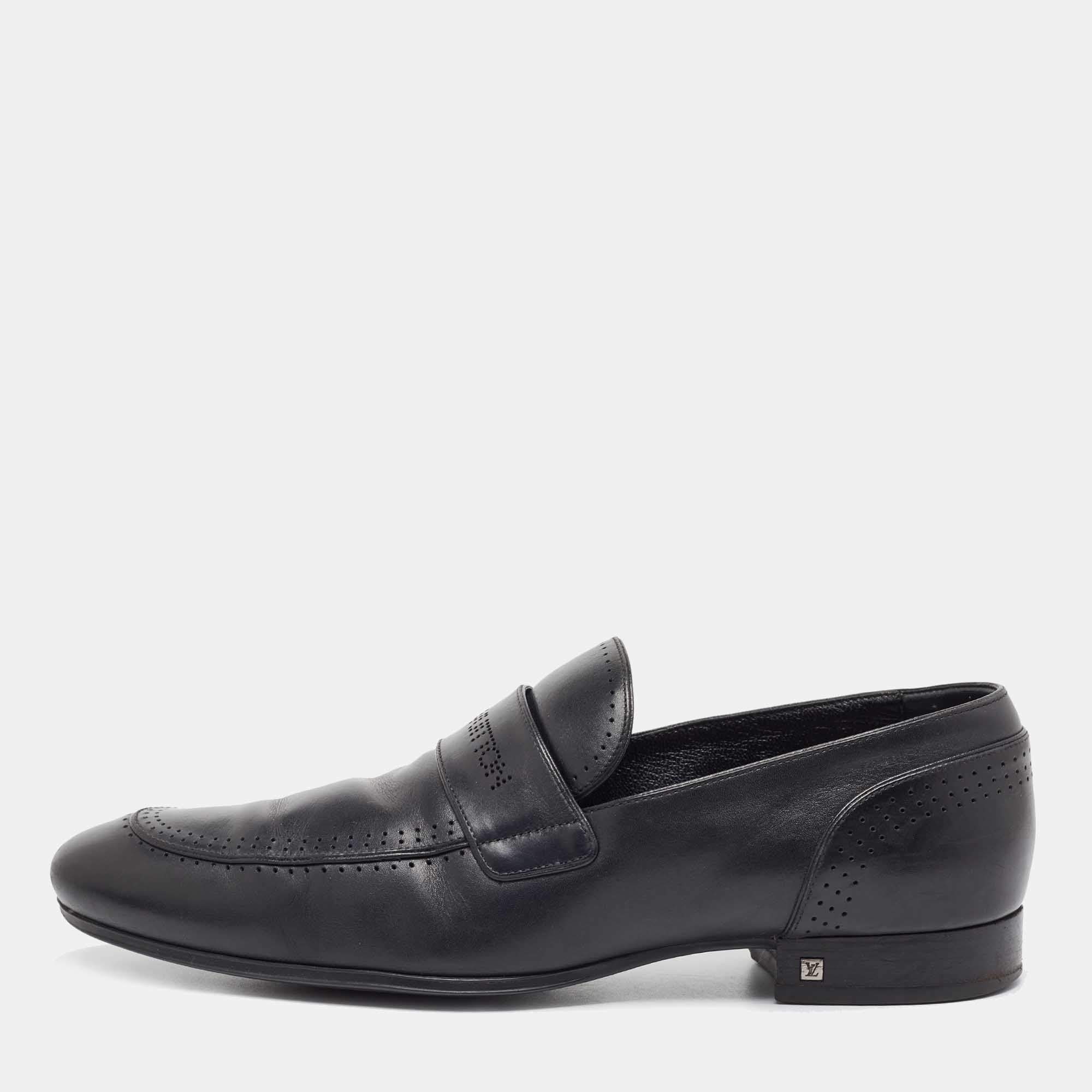 Louis Vuitton Black Leather Slip On Loafers Size 43