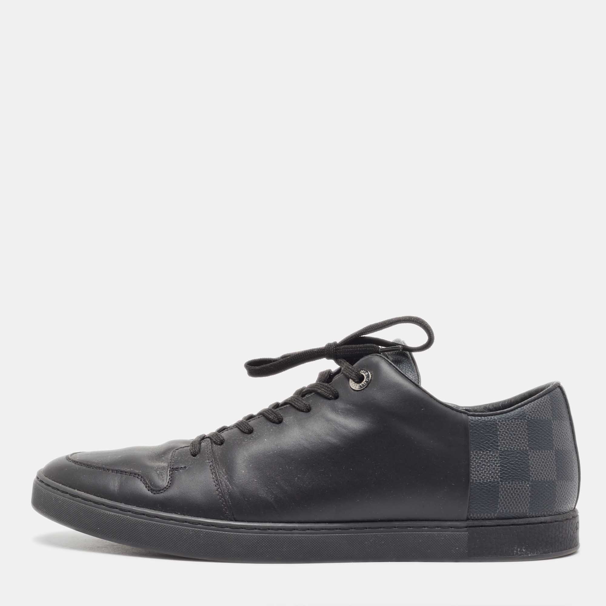 مملوكة مسبقًا Louis Vuitton Black Leather And Damier Canvas Low Top Sneakers Size 42.5