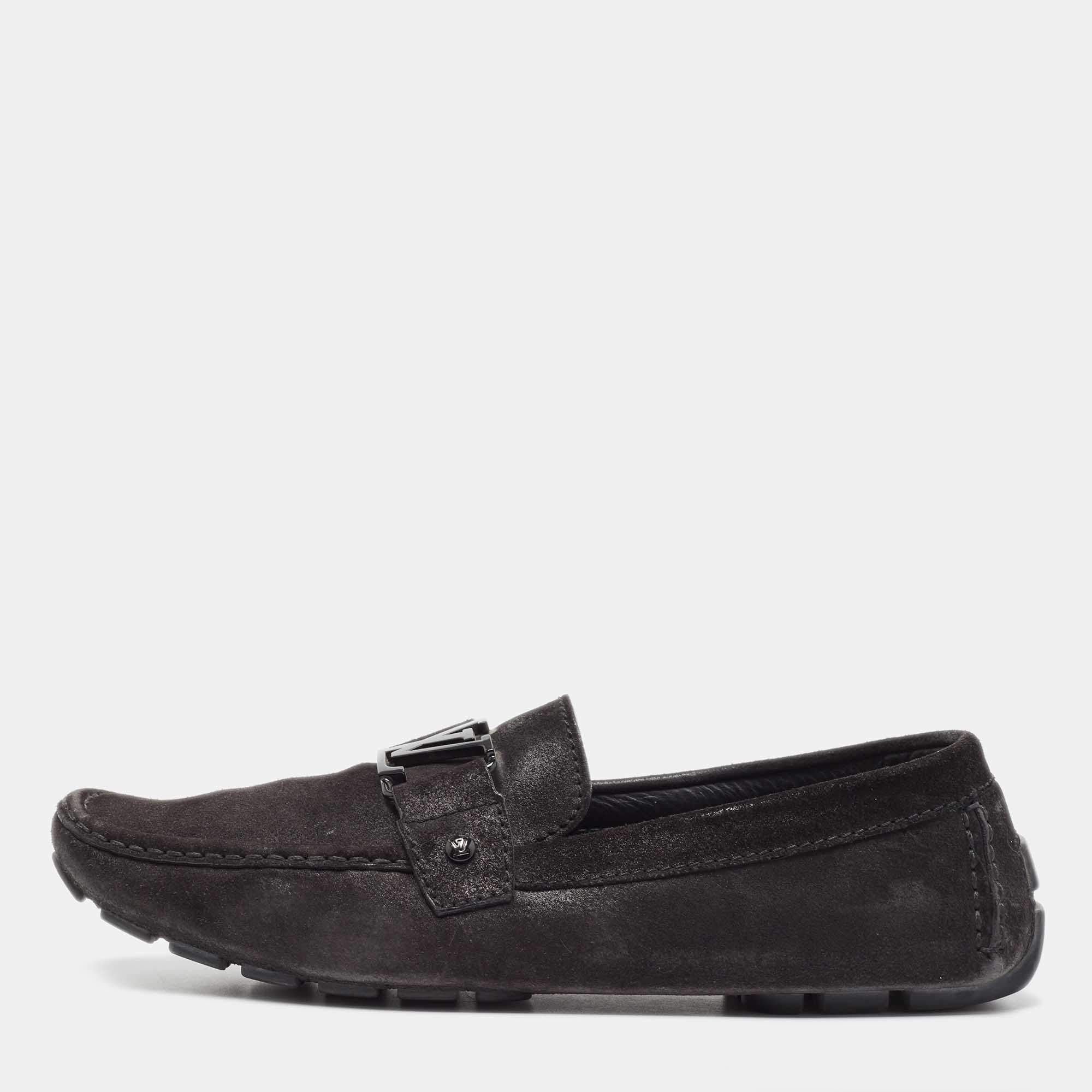 Pre Owned Louis Vuitton Black Suede Monte Carlo Loafers Size 44