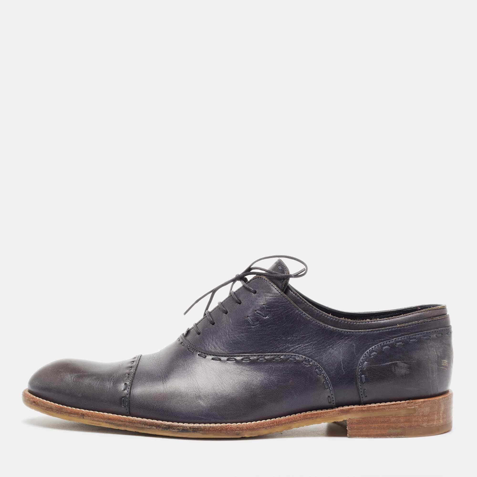 Louis Vuitton Black Leather Oxford Loafers Size 44