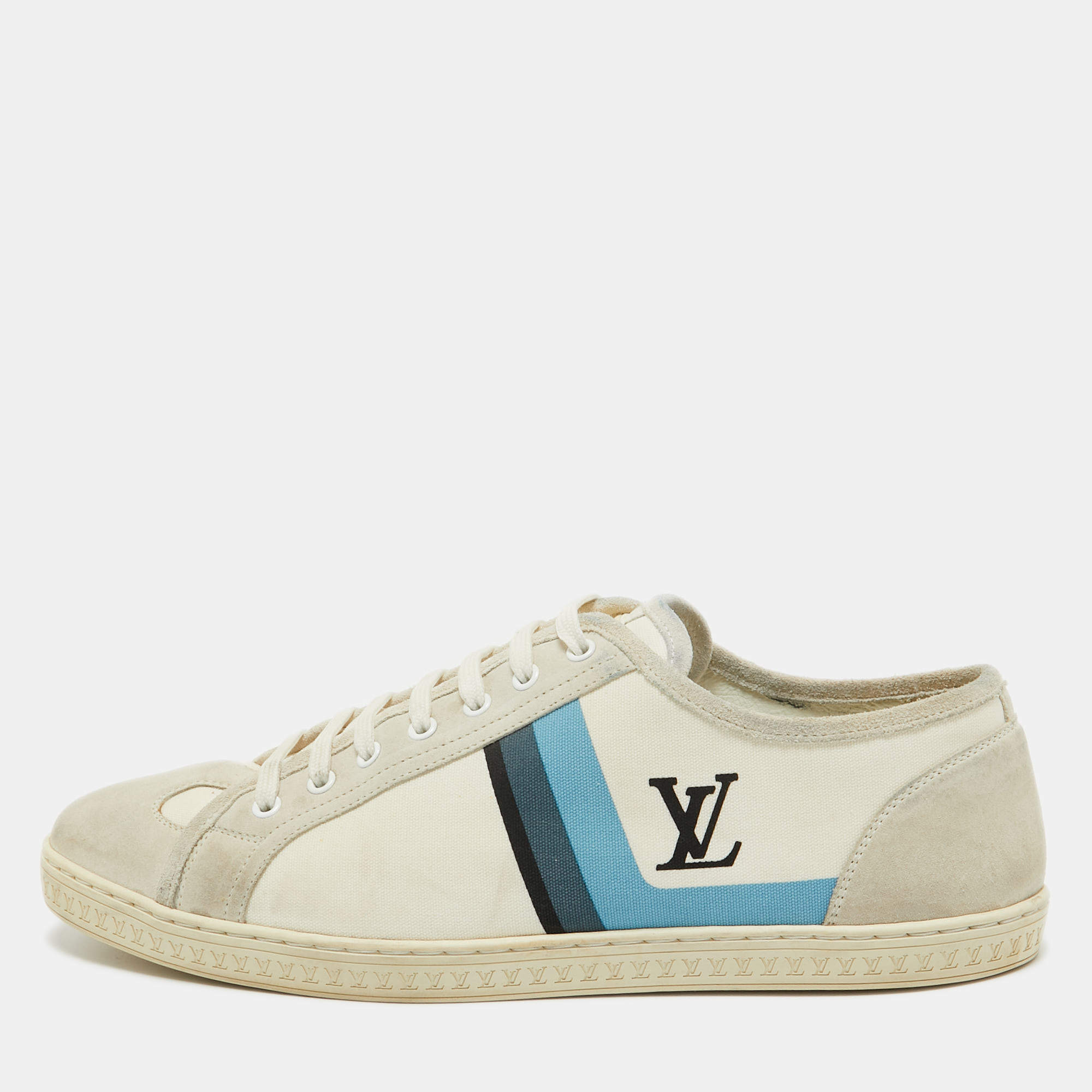 Louis Vuitton Grey/Blue Canvas and Suede Trainers Sneakers Size 42.5
