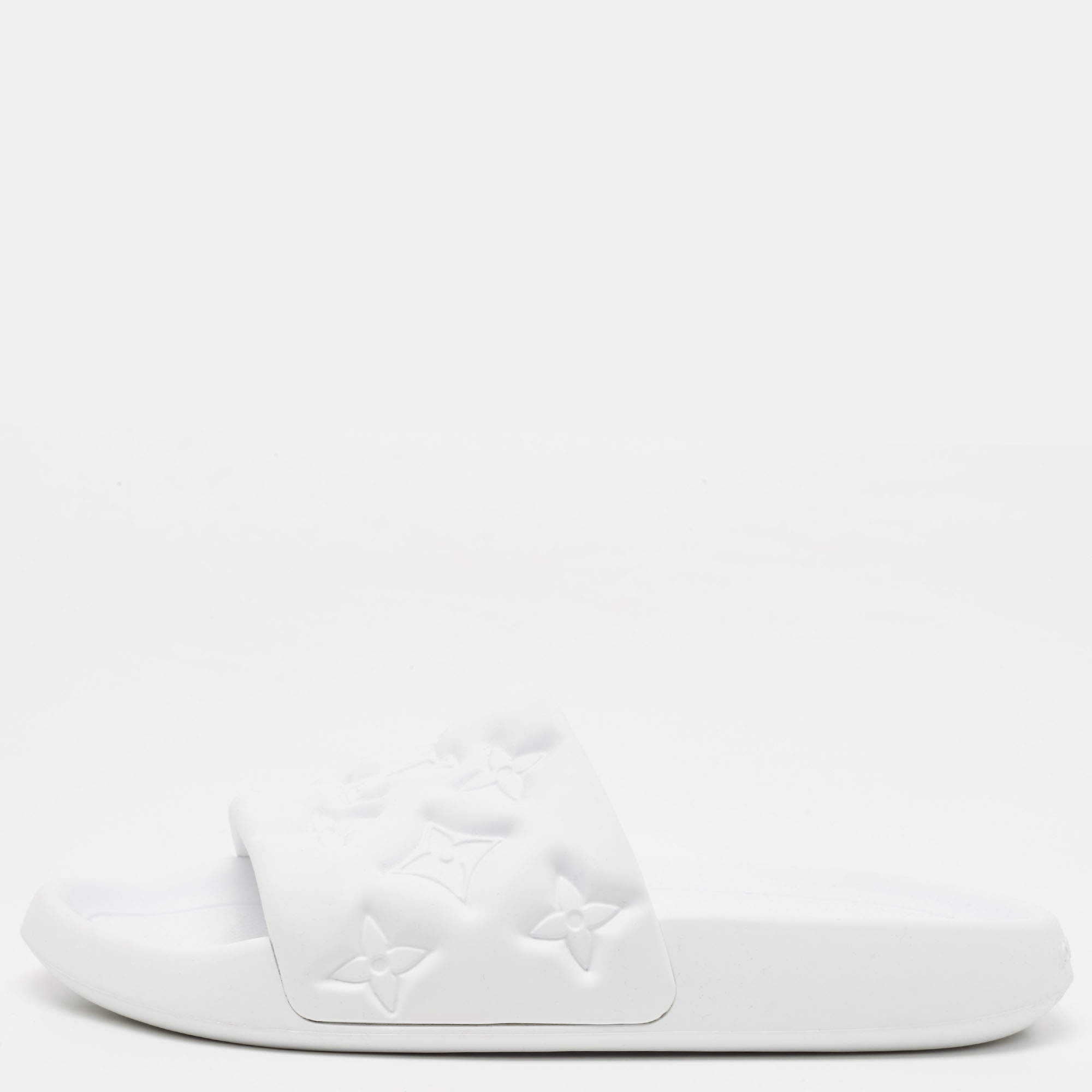 Louis Vuitton White Rubber Monogram Rubber Flat Slides Size 41