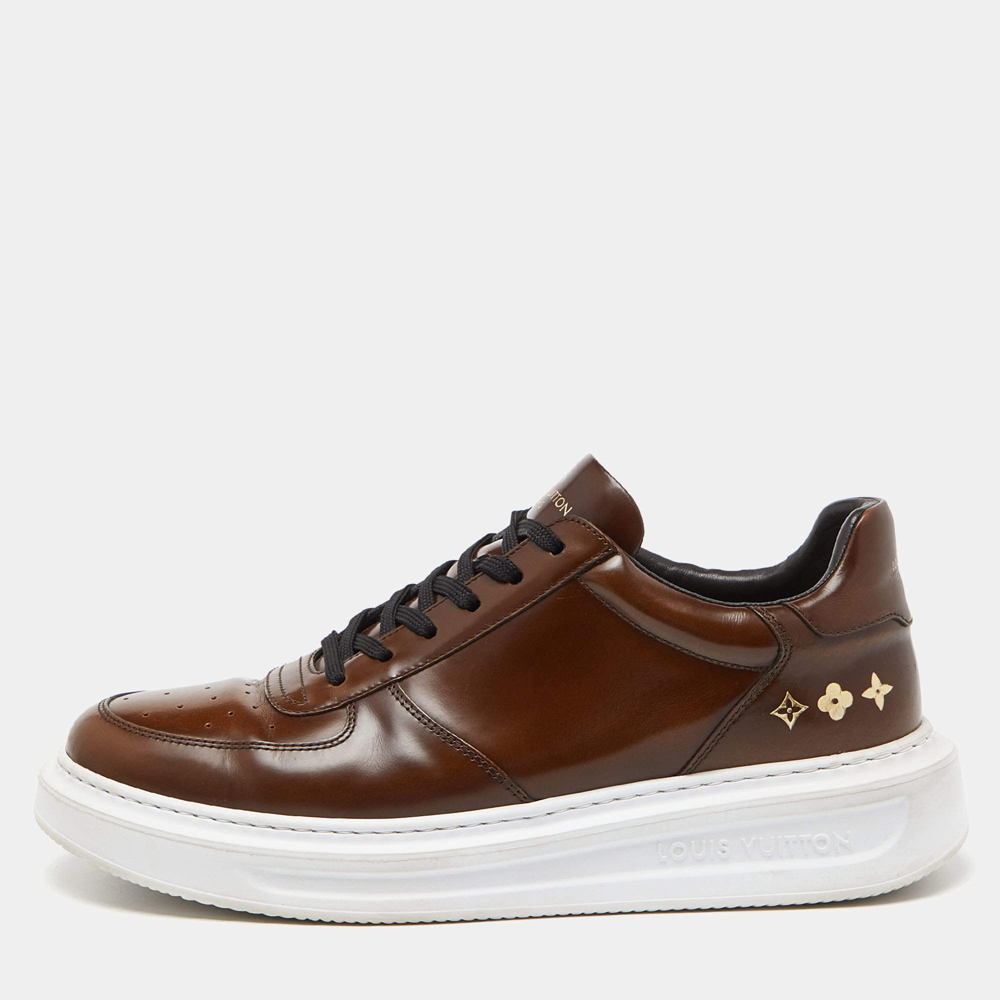 Pre Owned Louis Vuitton Brown Leather Beverly Hills Sneakers Size 41