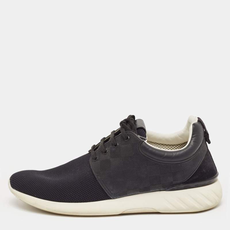 مملوكة مسبقًا Louis Vuitton Black Mesh and Leather Damier Fastlane Sneakers Size 43.5
