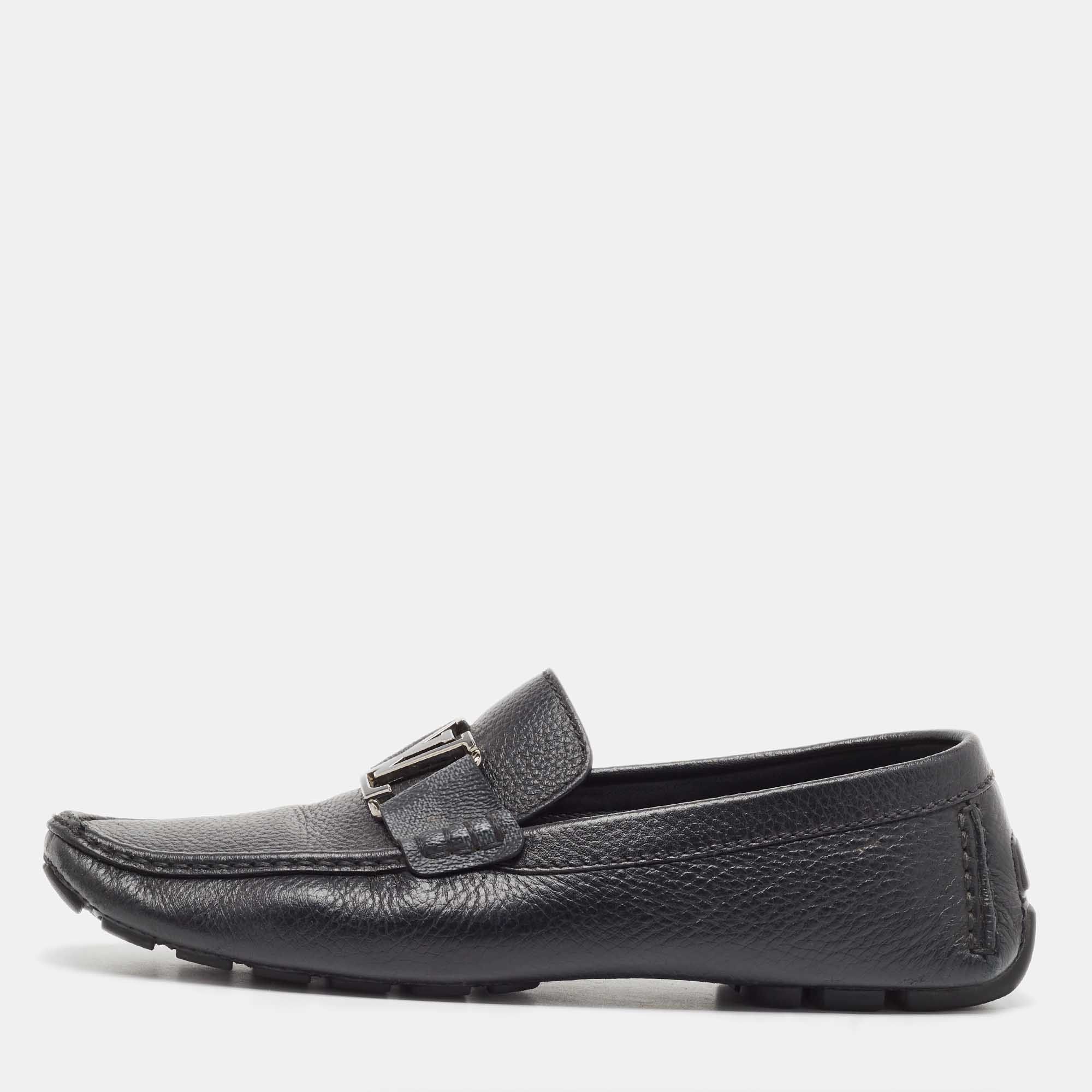 مملوكة مسبقًا Louis Vuitton Black Leather Monte Carlo Slip On Loafers Size 41.5
