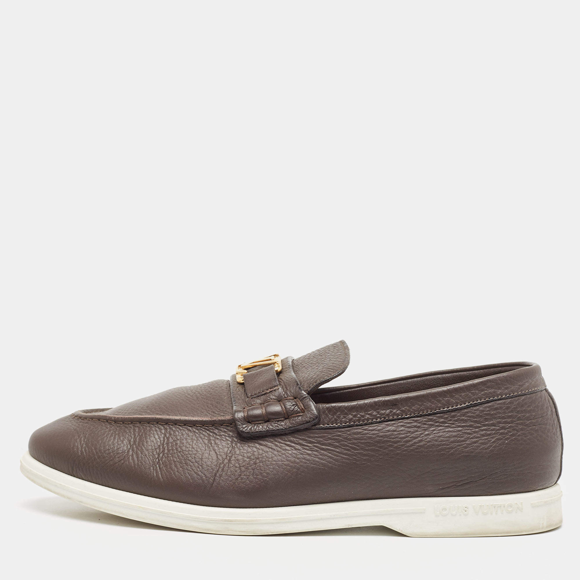 Louis Vuitton Brown Leather Slip On Loafers Size 41.5 