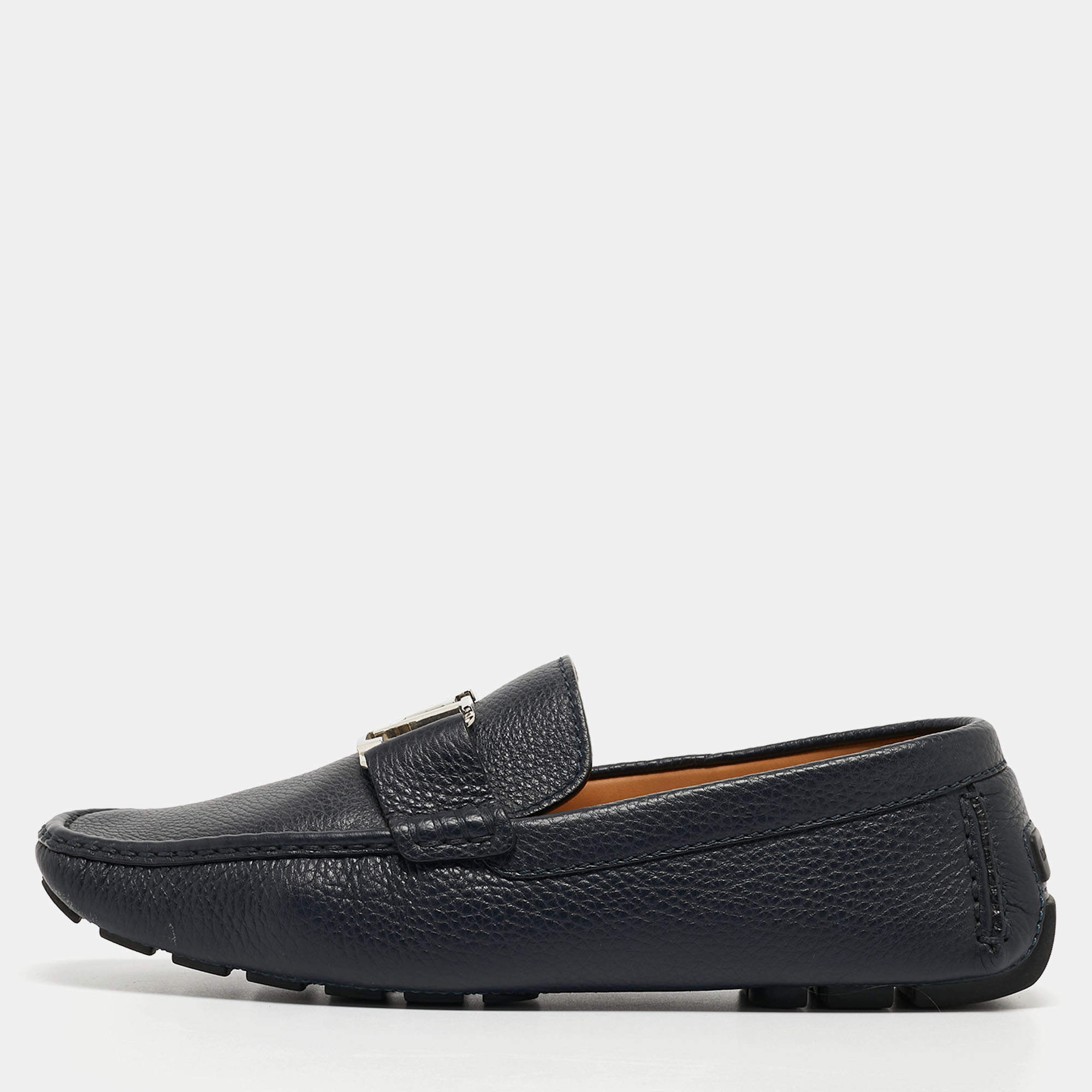 مملوكة مسبقًا Louis Vuitton Navy Blue Leather Monte Carlo Loafers Size 42.5
