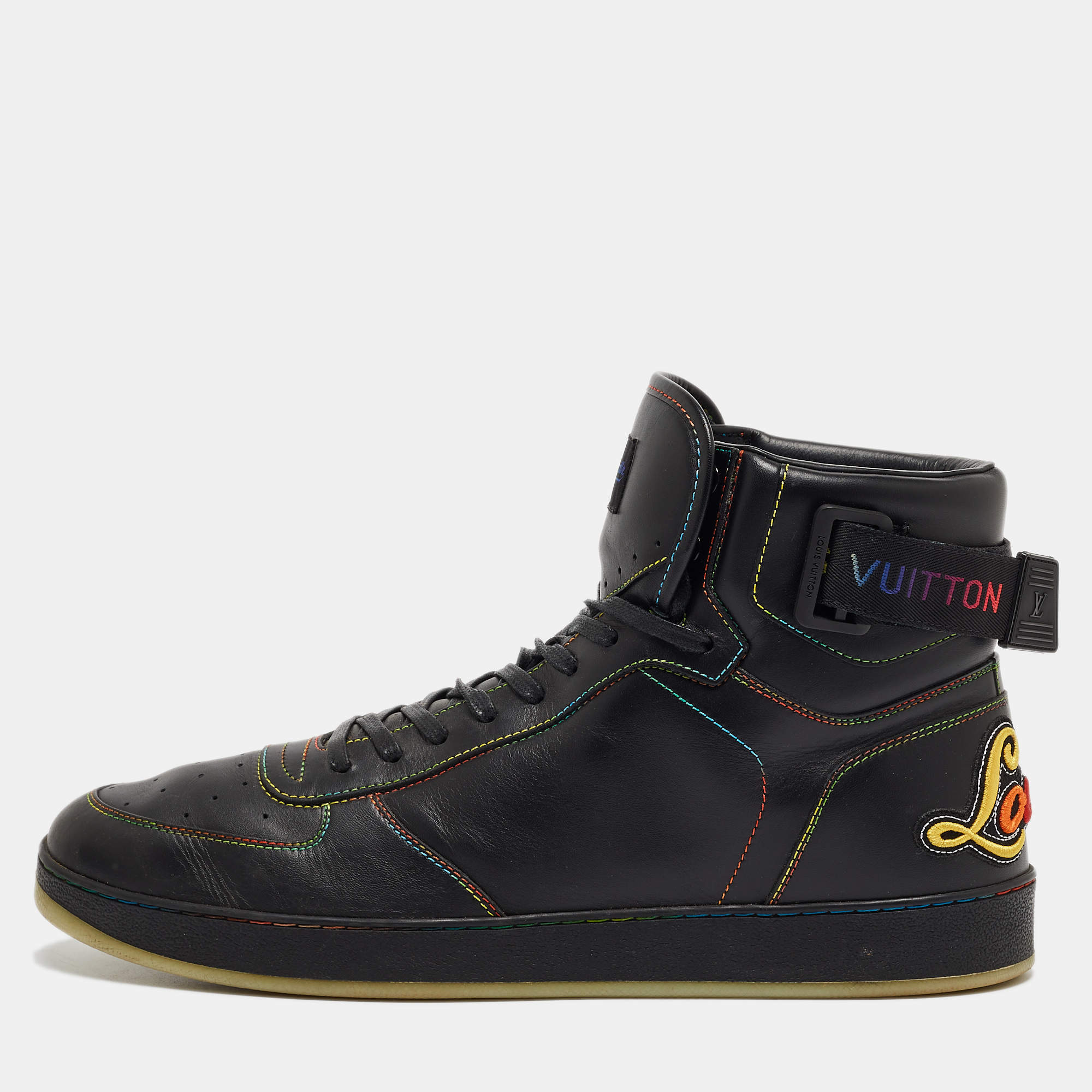 مملوكة مسبقًا Louis Vuitton Black Leather Rivoli Rainbow Sneakers Size 44