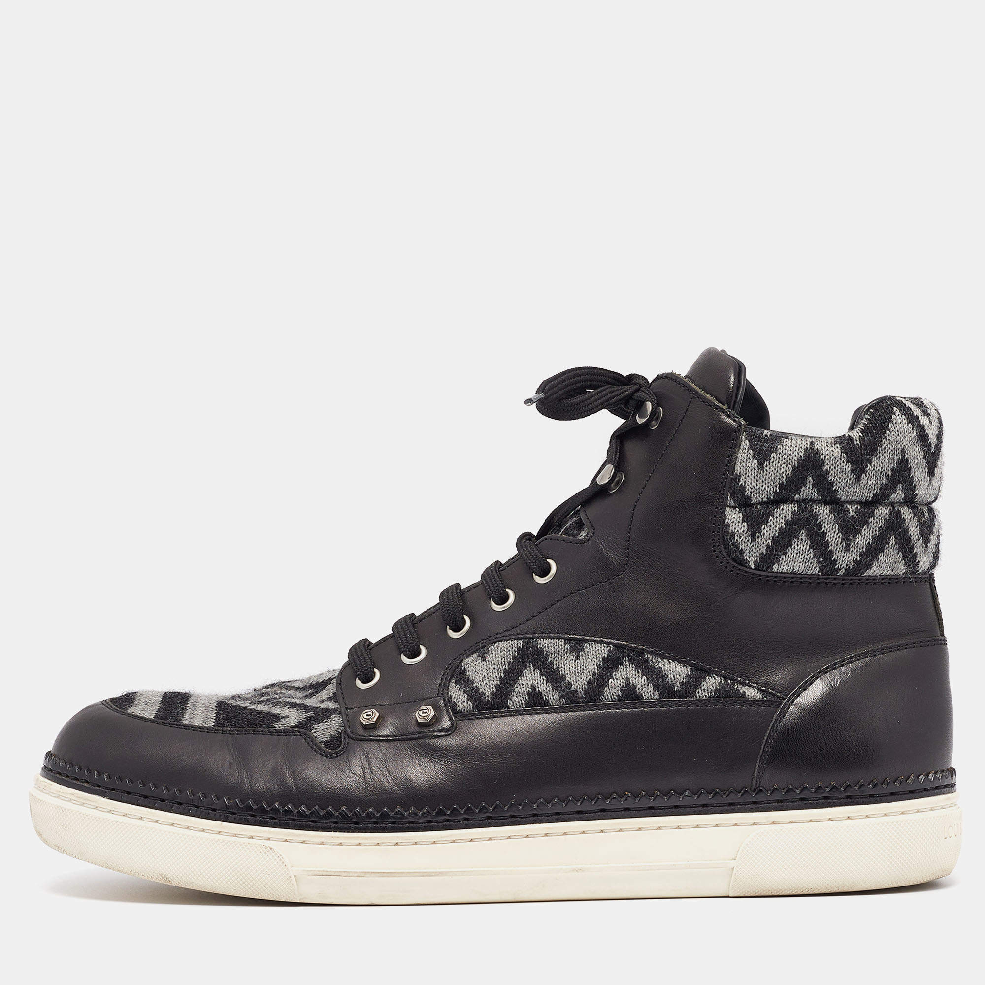 Pre Owned Louis Vuitton Black/Grey Fabric and Leather Trainer High Top Sneakers Size  44