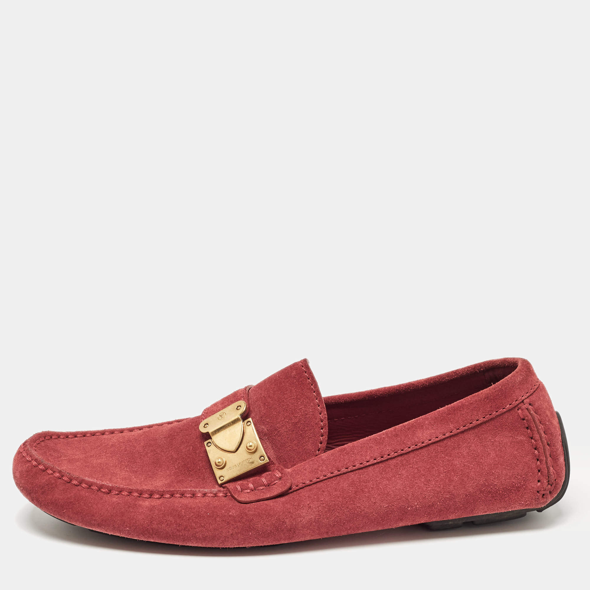 Pre Owned Louis Vuitton Red Suede Lombok Loafers Size 43.5