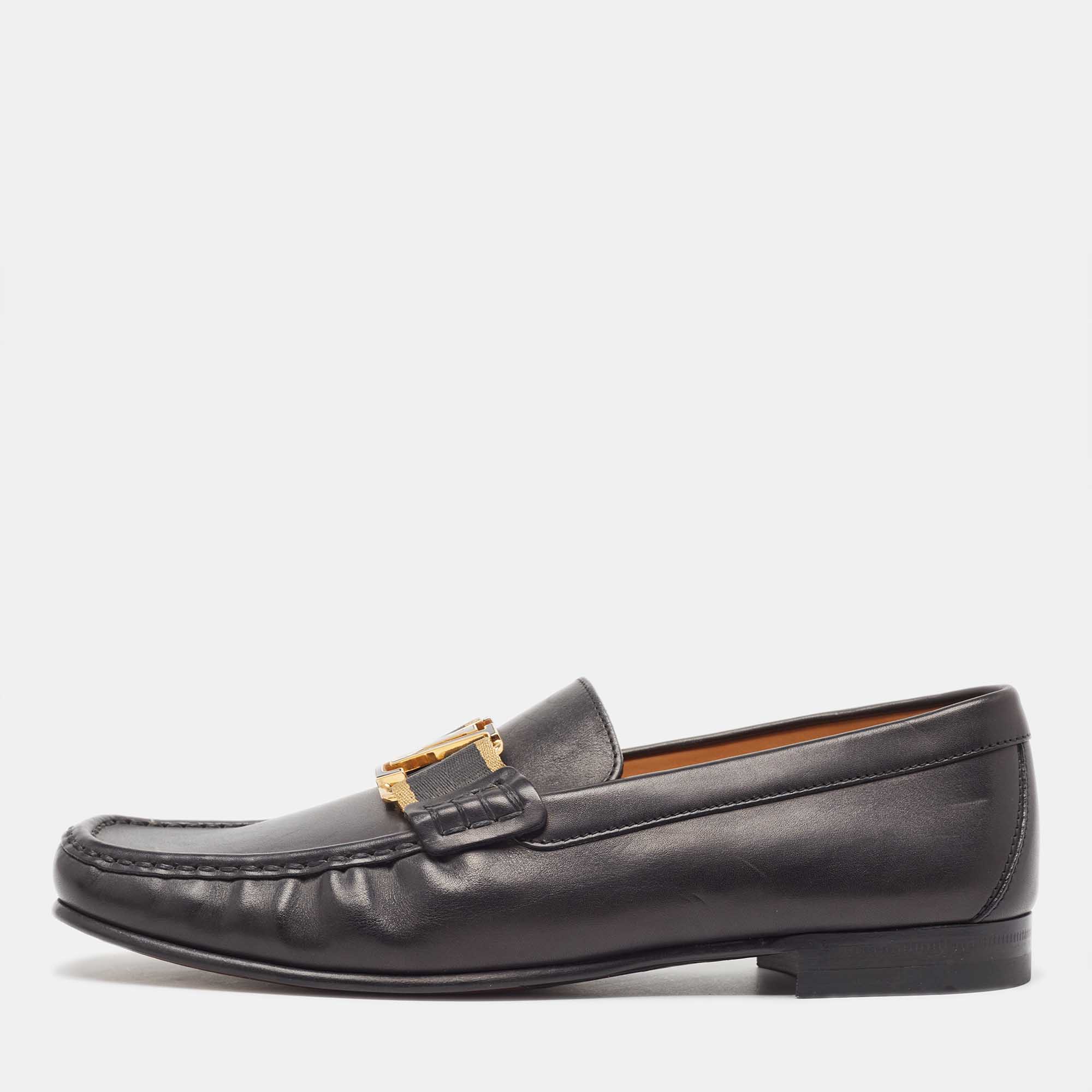 Louis Vuitton Black Leather Ribbon Monte Carlo Slip On Loafers Size 40.5
