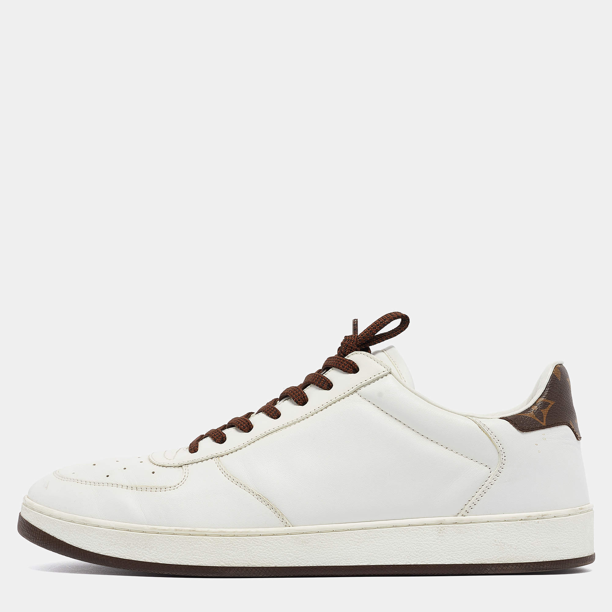 Louis Vuitton White/Brown Monogram Canvas and Leather Low Top Sneakers Size 41.5