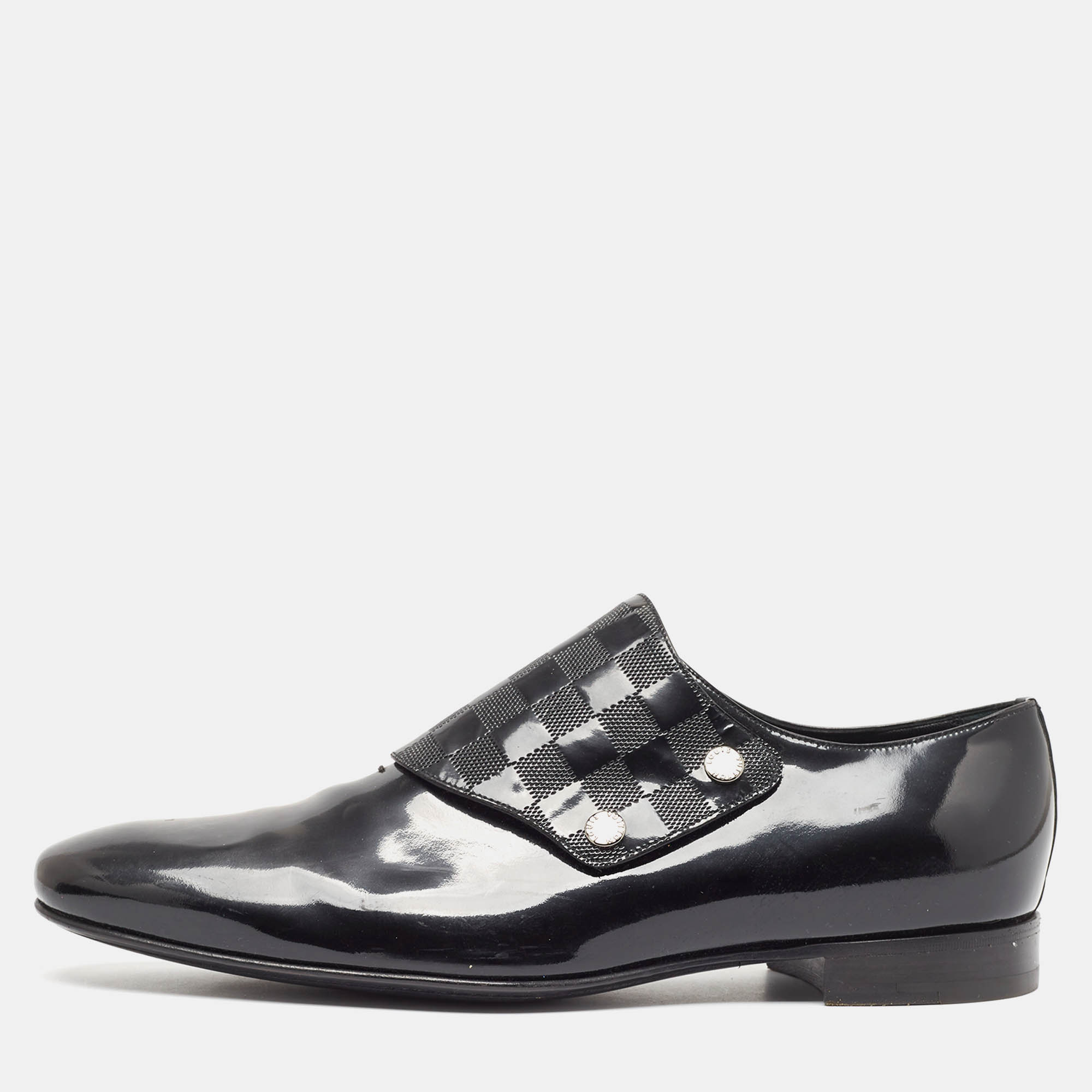 Louis Vuitton Black Patent Leather Single Strap Monk Derby Size 44.5