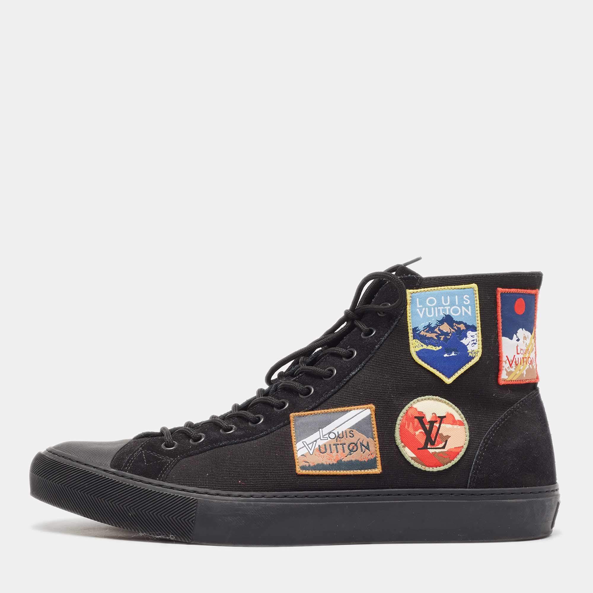 Pre Owned Louis Vuitton Black Suede and Canvas Tattoo LV League Sneakers Size 44