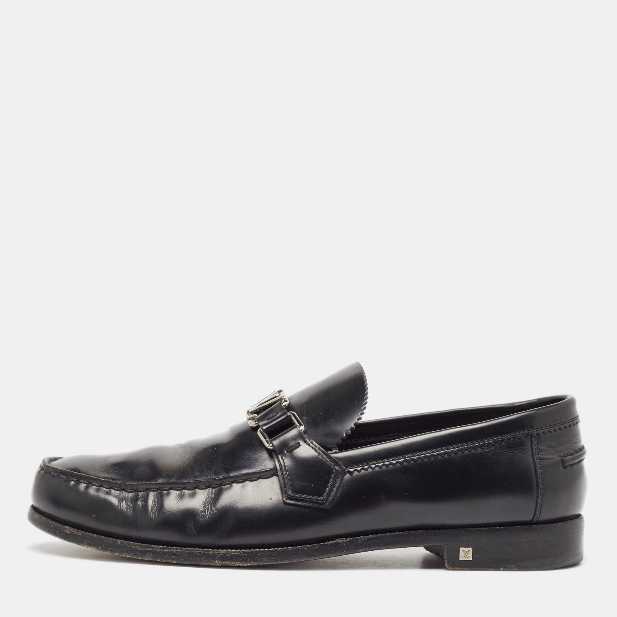 Pre Owned Louis Vuitton Black Leather Major Loafers Size 43