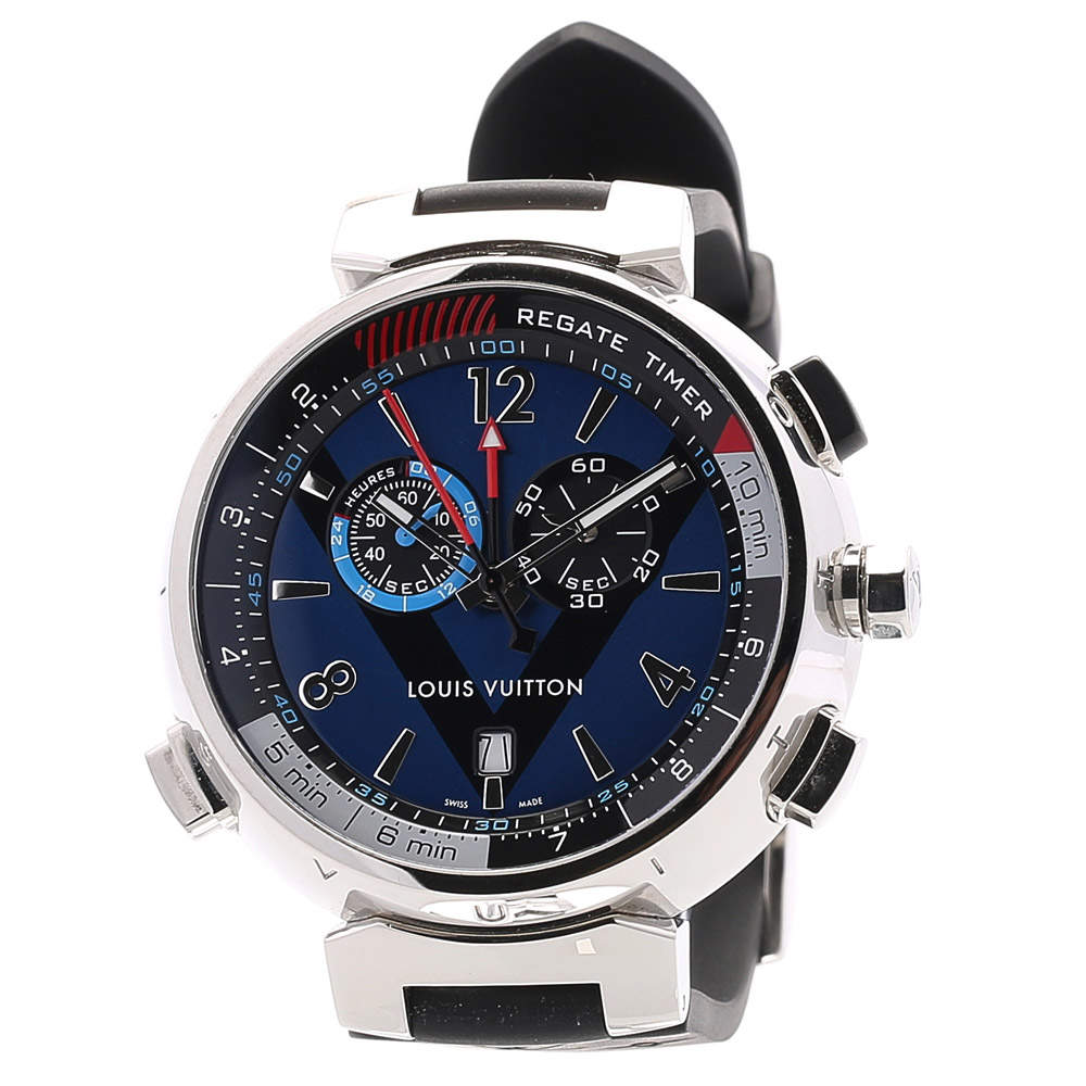 Louis Vuitton Blue Stainless Steel Tambour Regatta Q102D Men&#39;s Wristwatch 44 MM Louis Vuitton | TLC