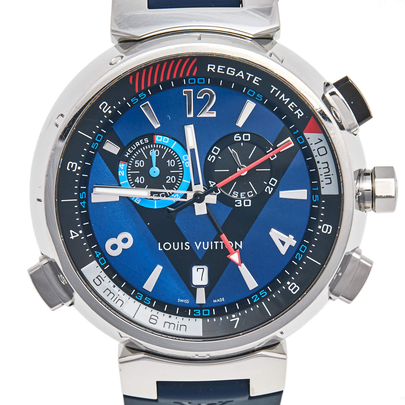 Louis Vuitton Blue Stainless Steel Tambour Regatta Q102D Men's Wristwatch  44MM Louis Vuitton | The Luxury Closet