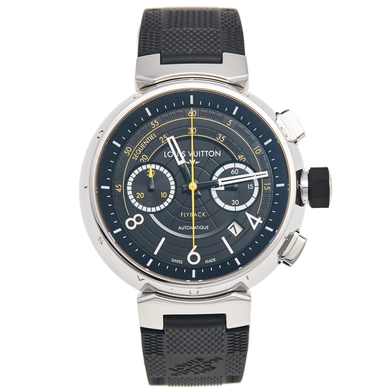 LOUIS VUITTON - a limited edition gentleman's stainless steel Tambour  Flyback chronograph wrist watch.