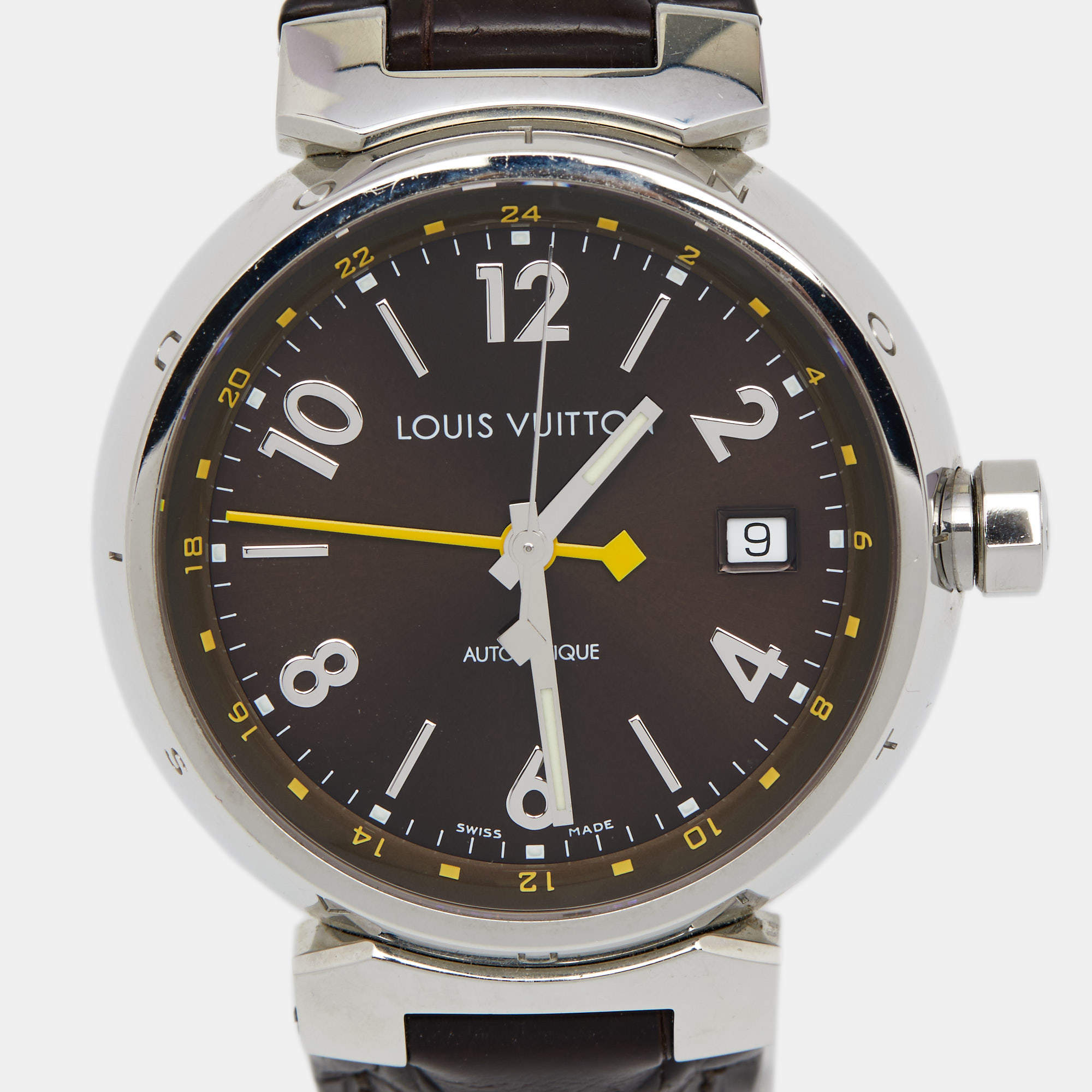 Louis Vuitton Tambour GMT Stainless Steel Watch Q1131