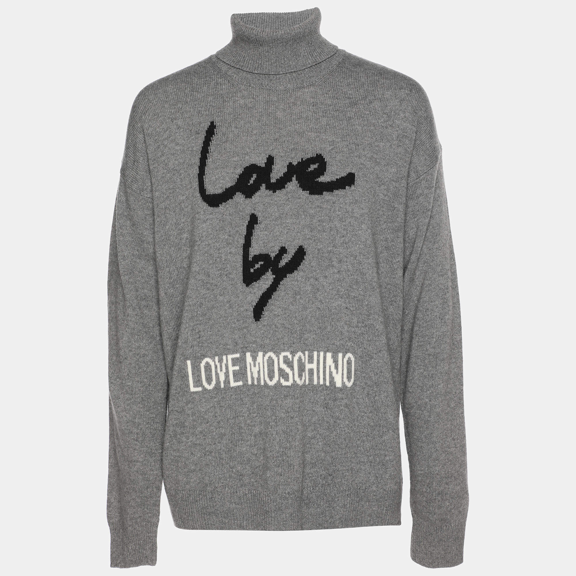 Love Moschino Grey Rib Knit Turtle Neck Sweater L