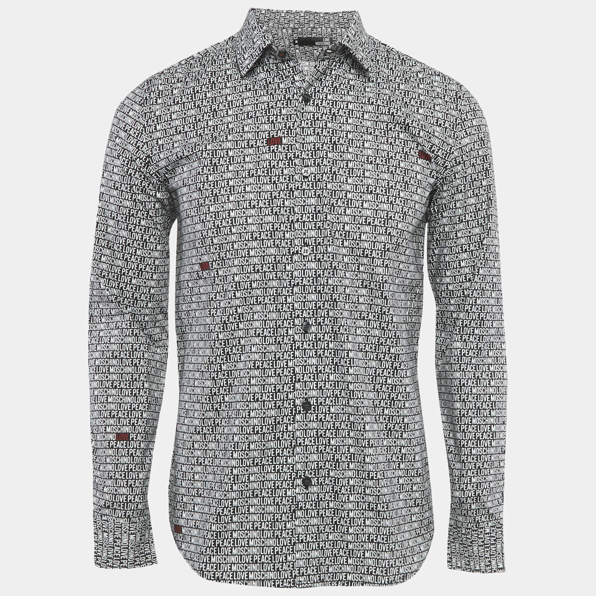 Pre Owned قميص لوف موسكينو قطن شعار أسود بالكامل مقاس وسط (ميديم)