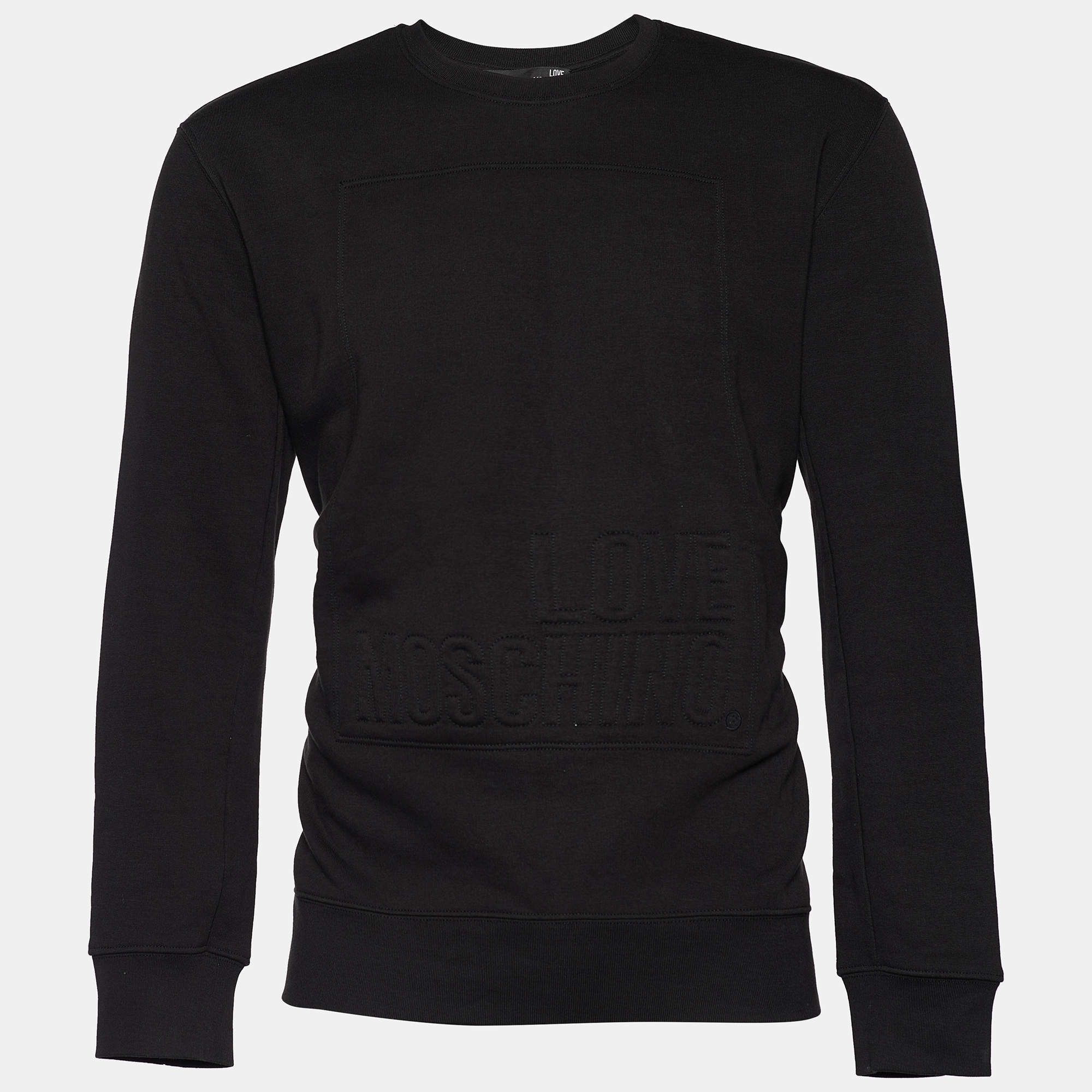 Love Moschino Black Knit Embossed Logo Full Sleeve Sweatshirt XL