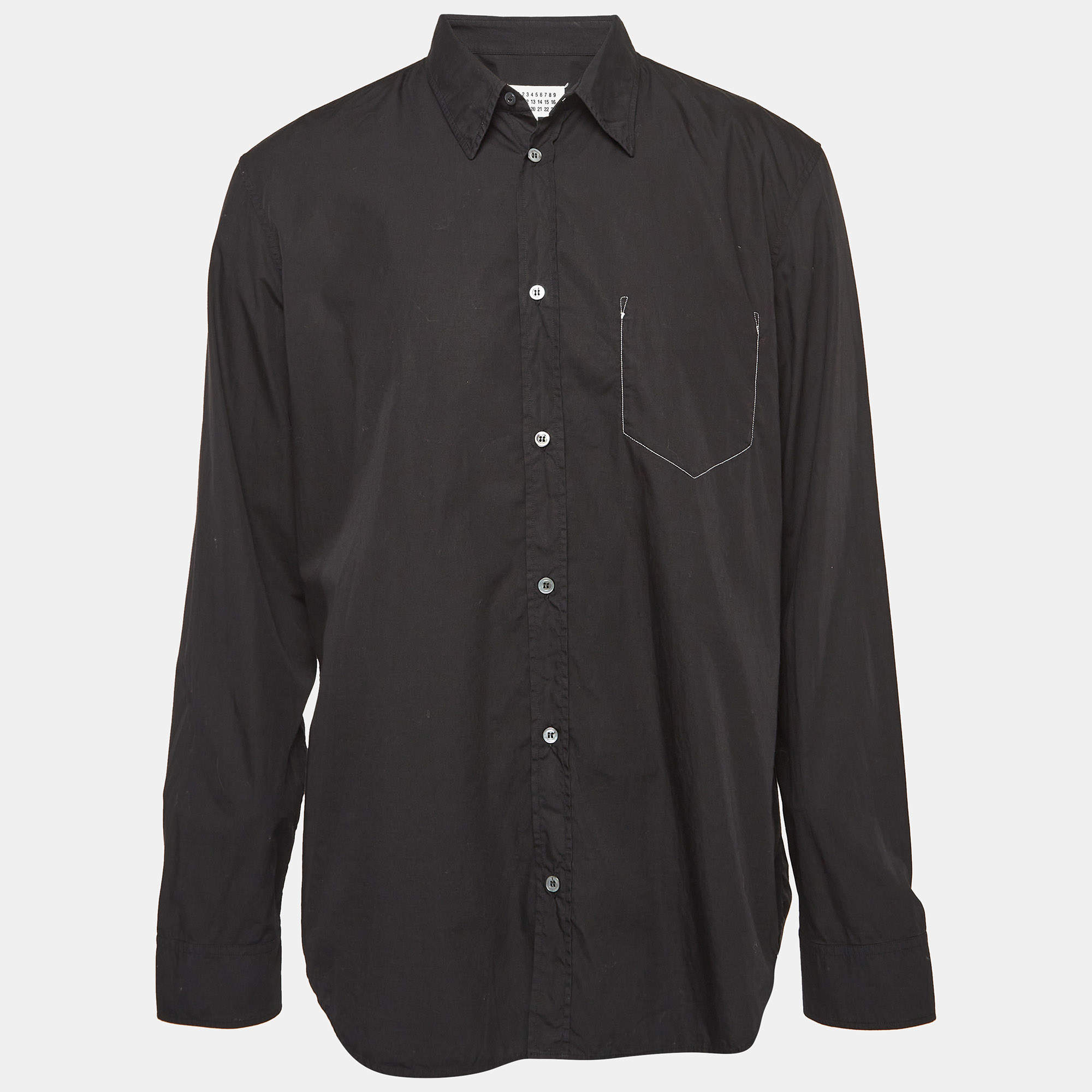 Pre Owned Maison Martin Margiela Black Contrast Seam Cotton Shirt XXL