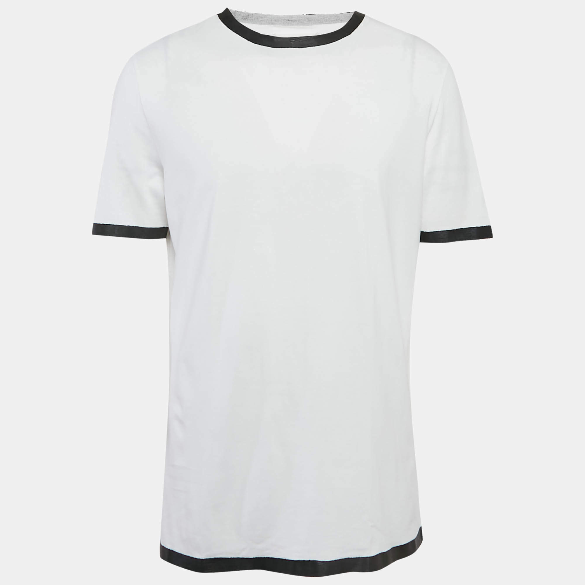 Maison Martin Margiela White Contrast Print Jersey Crew Neck-T-Shirt XL