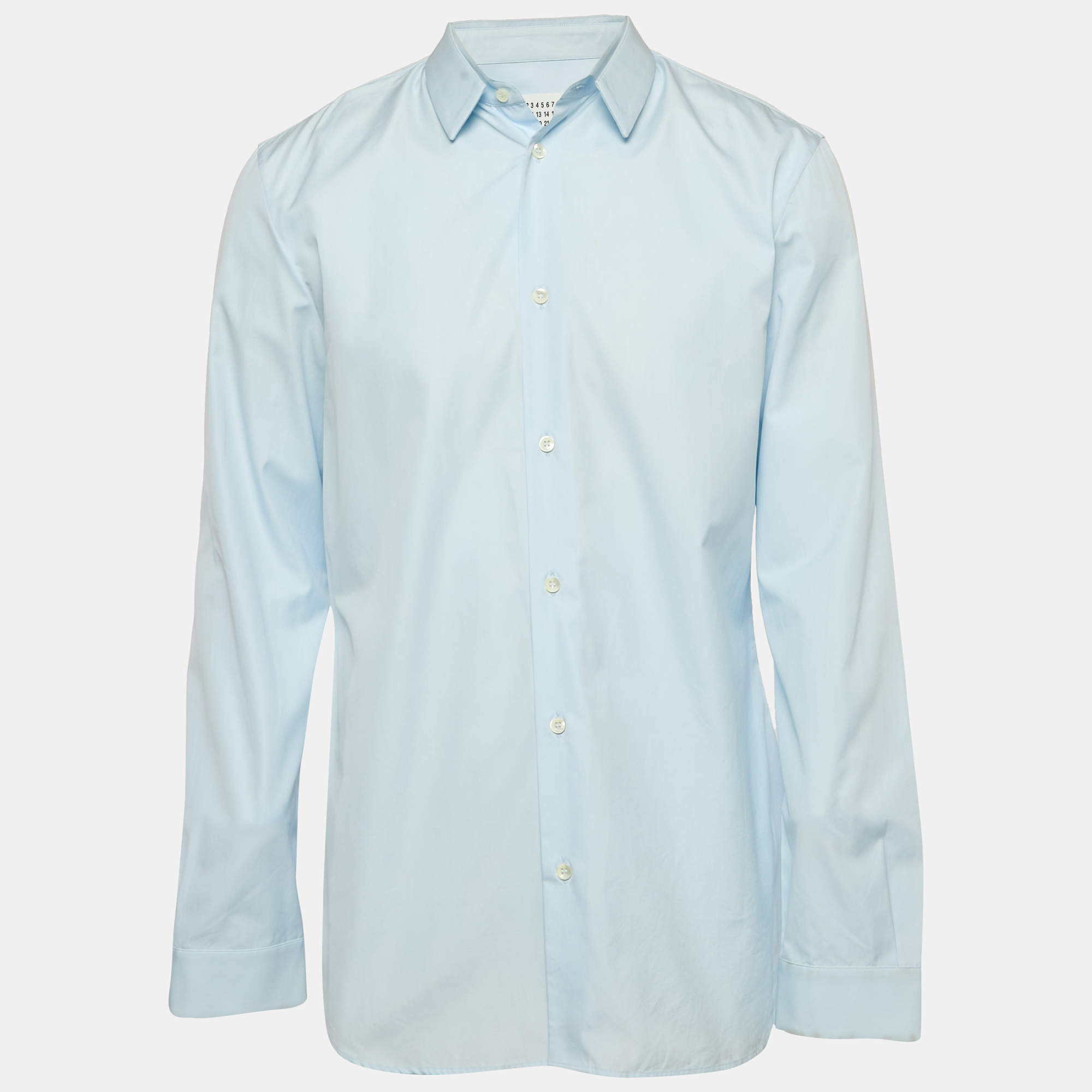 Maison Martin Margiela Blue Tulle Trim Collar Cotton Shirt XXL