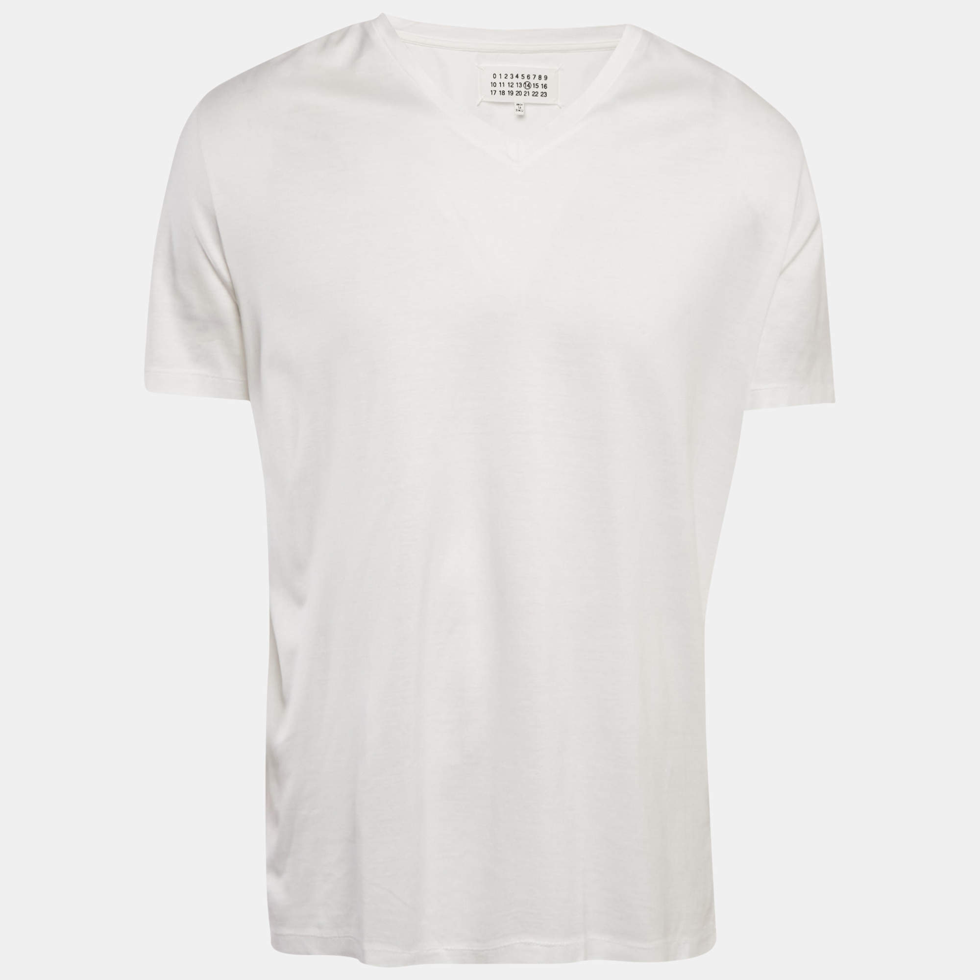 Pre Owned Maison Martin Margiela White Jersey V-Neck Slim Fit T-Shirt XL