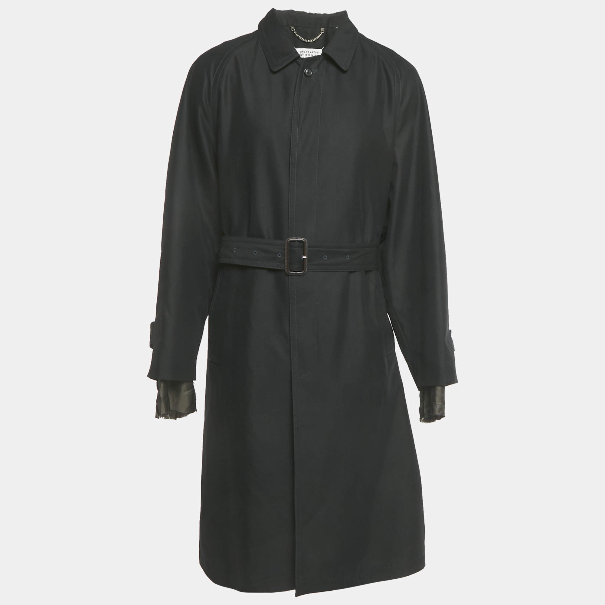 Pre Owned Maison Martin Margiela Black Gabardine Belted Coat L