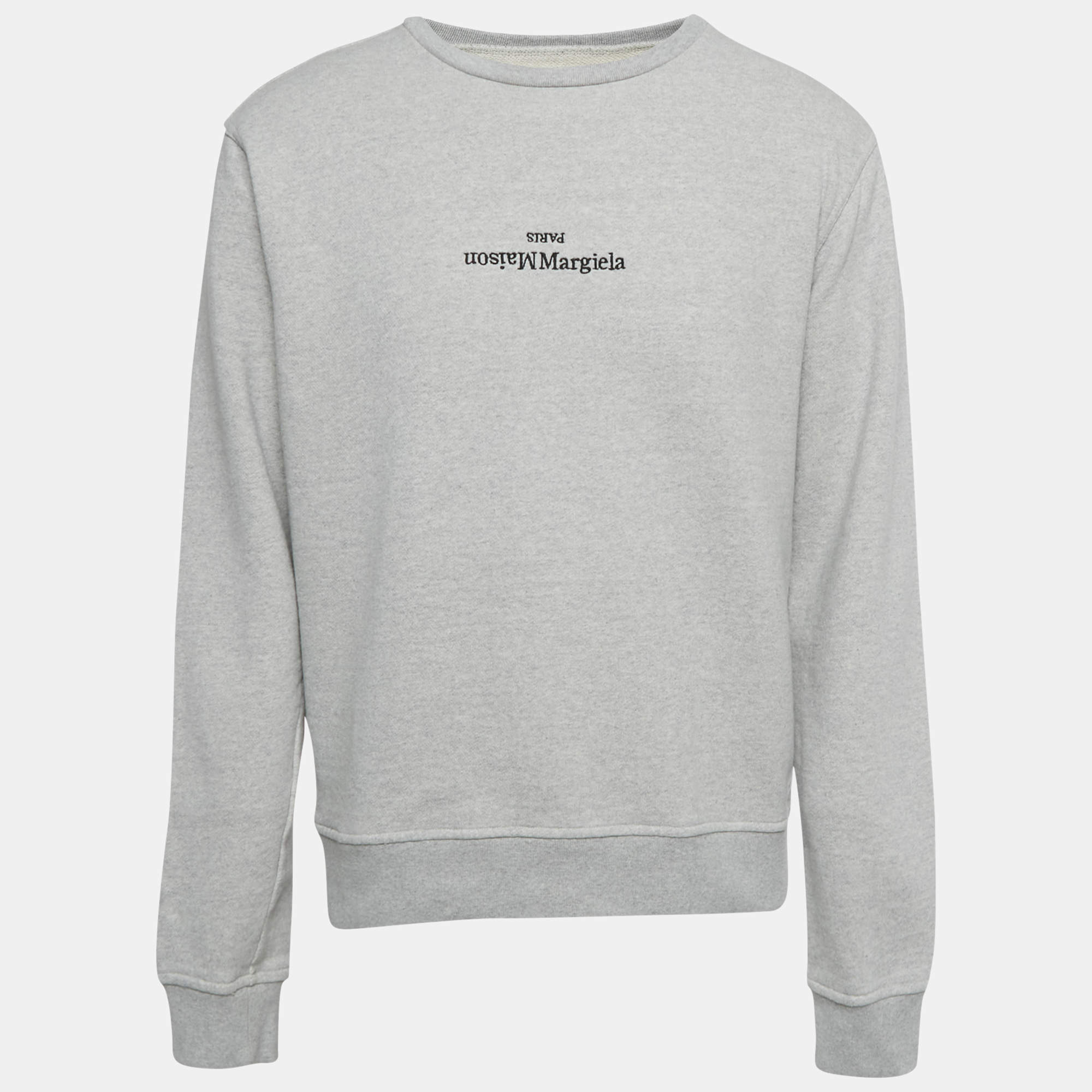 Pre Owned Maison Martin Margiela Grey Logo Embroidered Cotton Sweatshirt L