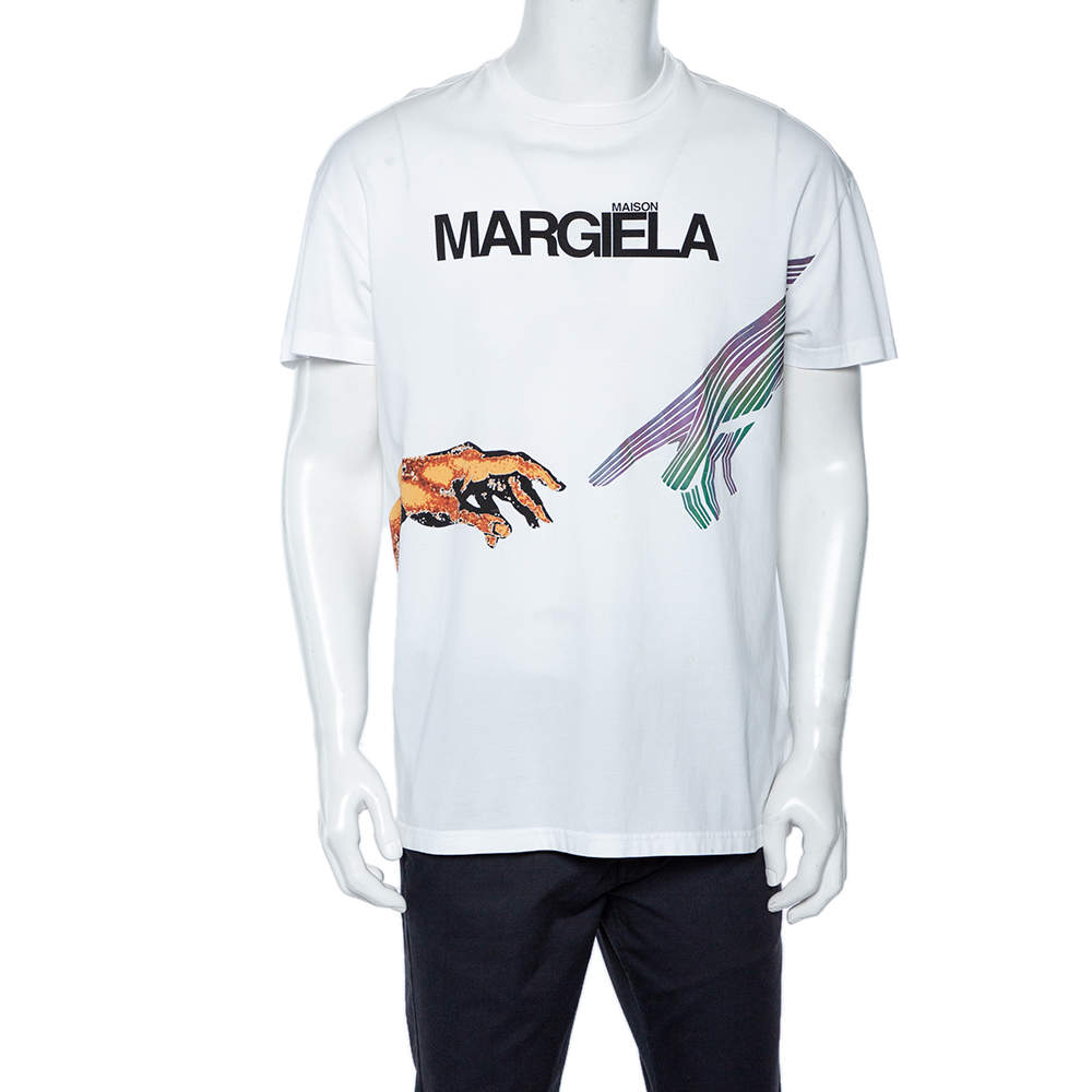 Pre Owned Maison Martin Margiela White Logo Print Cotton Oversized Crew neck T-Shirt M