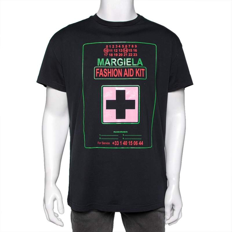 Pre Owned تي شيرت ميزون مارتن مارجيلا  قطن بطبعة فاشون إيد كيت أسود  مقاس متوسط - ميديوم