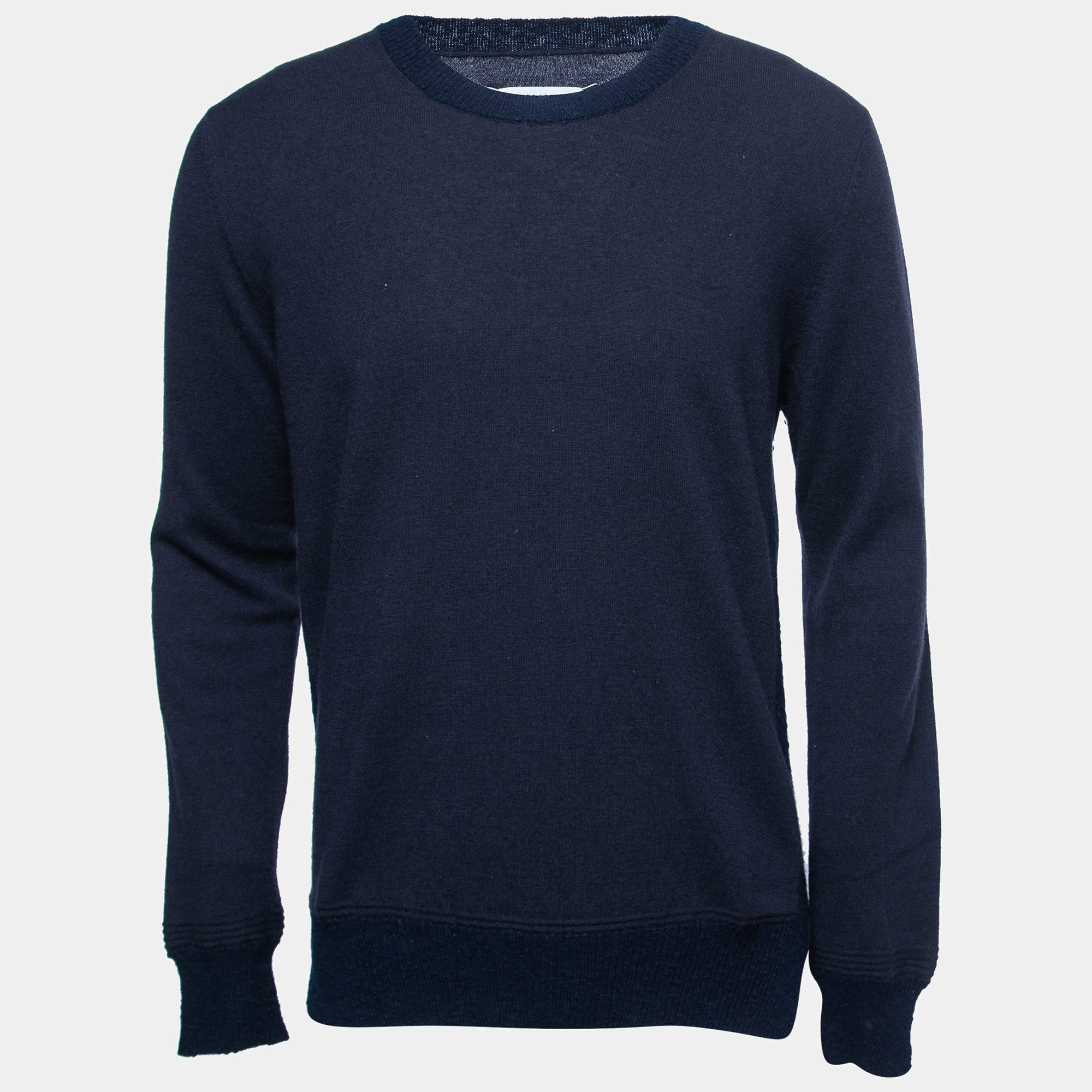 Pre Owned Maison Martin Margiela Navy Blue Wool Crew Neck Sweater L