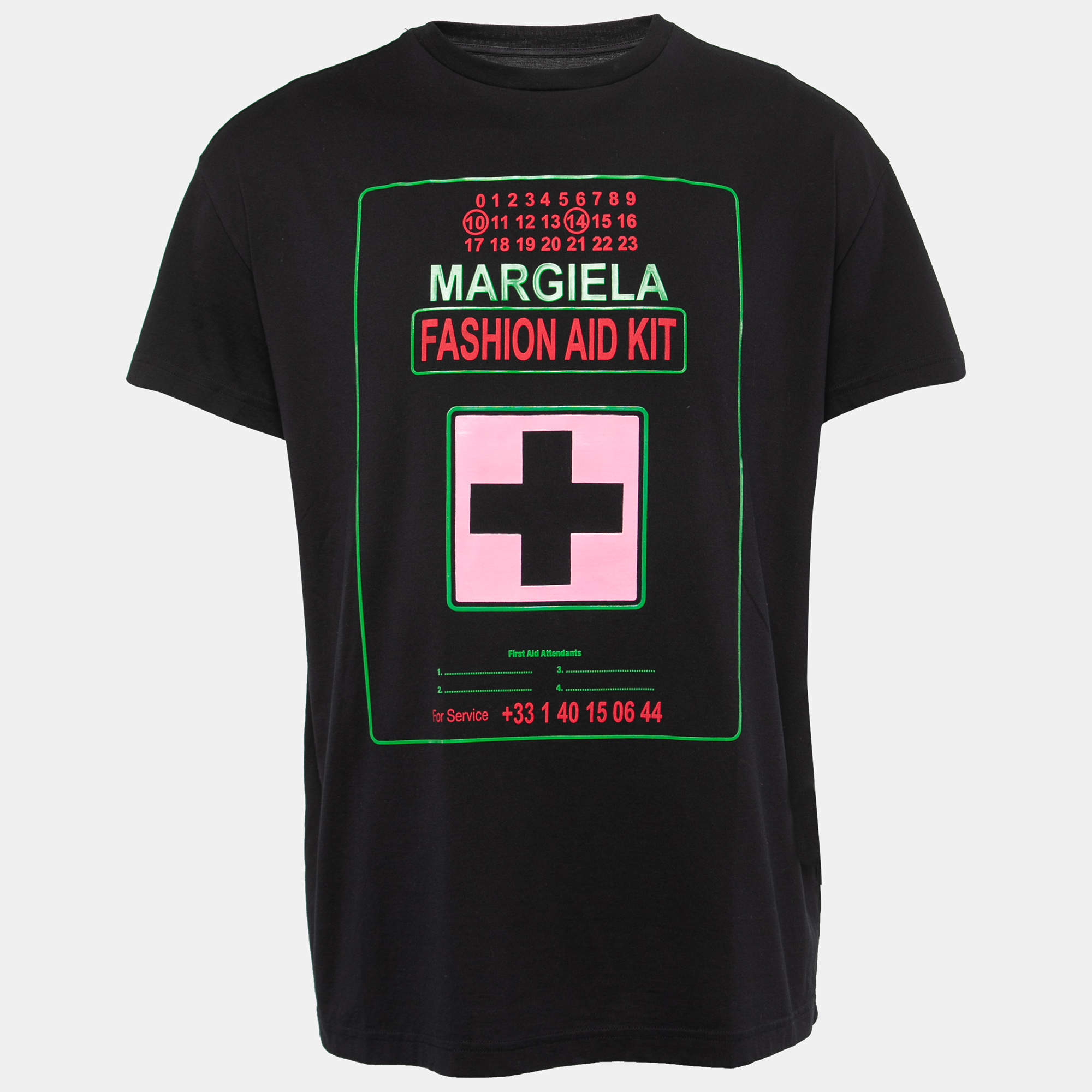 Pre Owned Maison Martin Margiela Black Printed Cotton Half Sleeve T-Shirt M