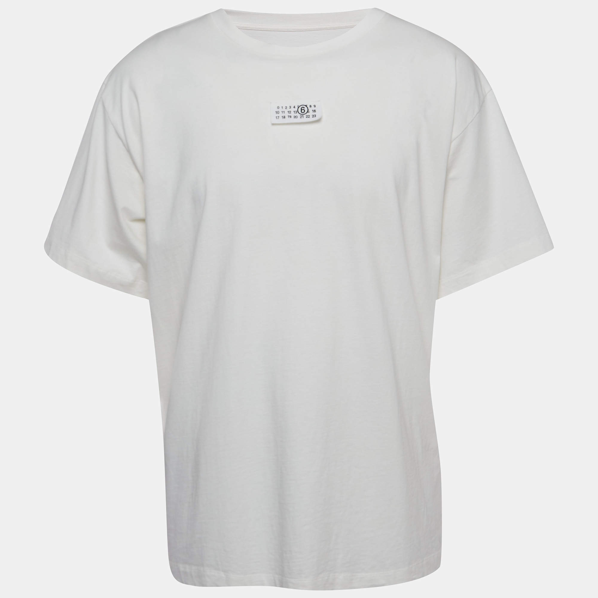 Pre Owned Maison Martin Margiela White Cotton Numbers Patch Half Sleeve T-Shirt L