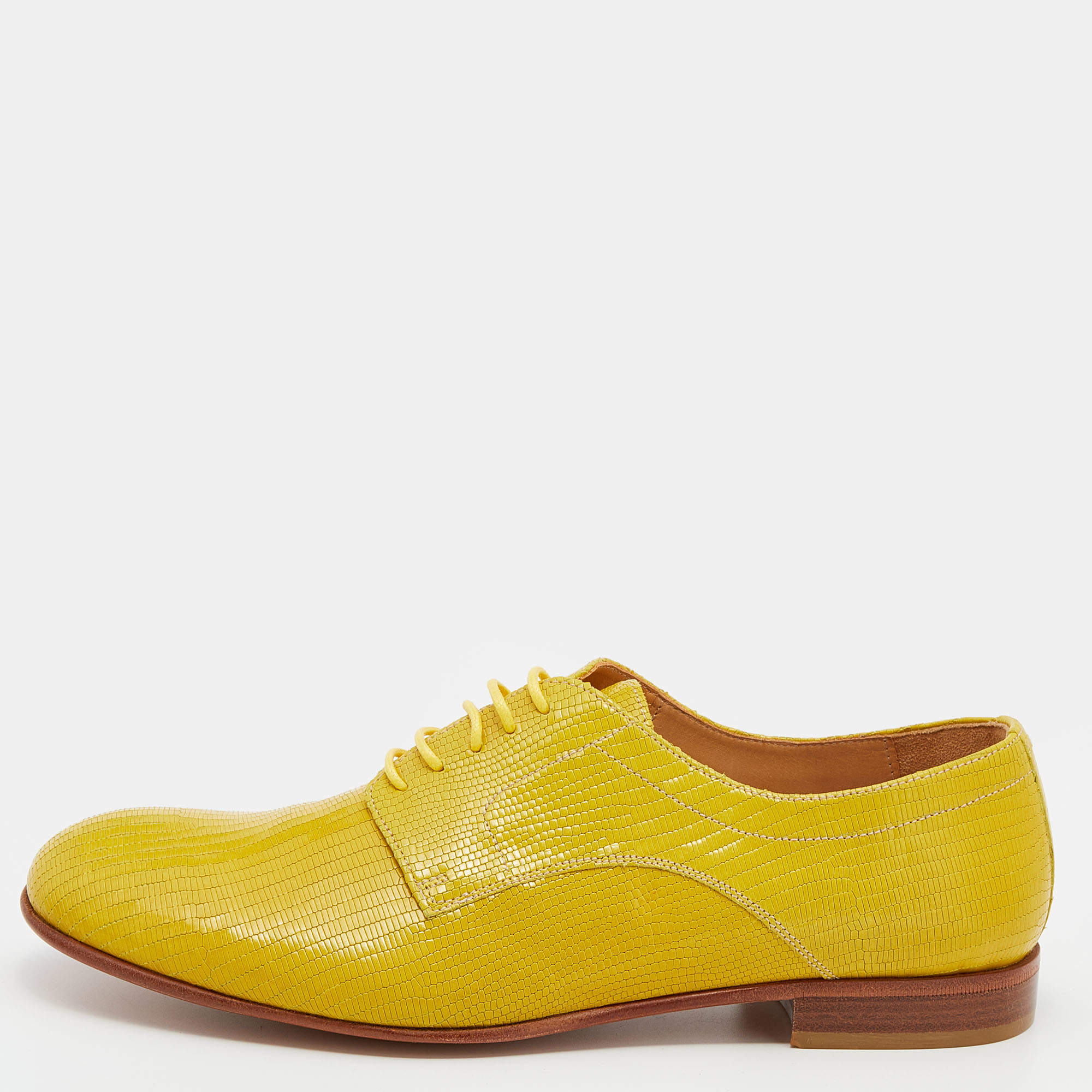 Pre Owned Maison Martin Margiela Yellow Lizard Embossed Leather Lace Up Derby Size 39