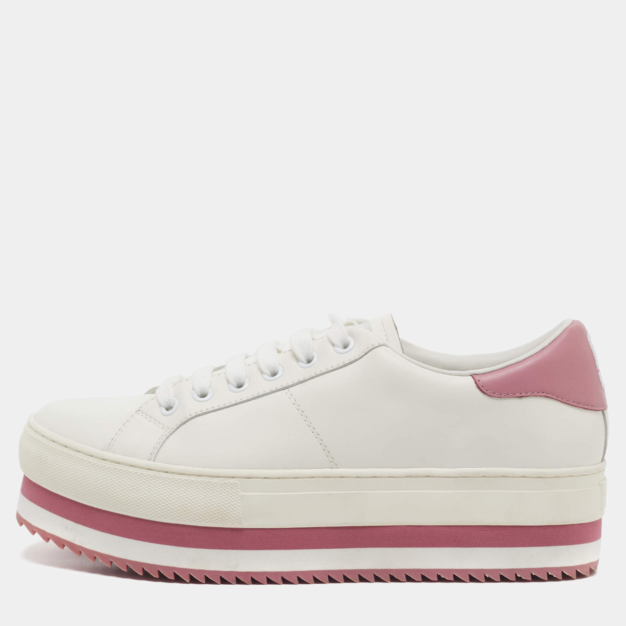 Pre Owned Marc Jacobs Size 41 White/Pink Leather Lace Up Platform Sneakers