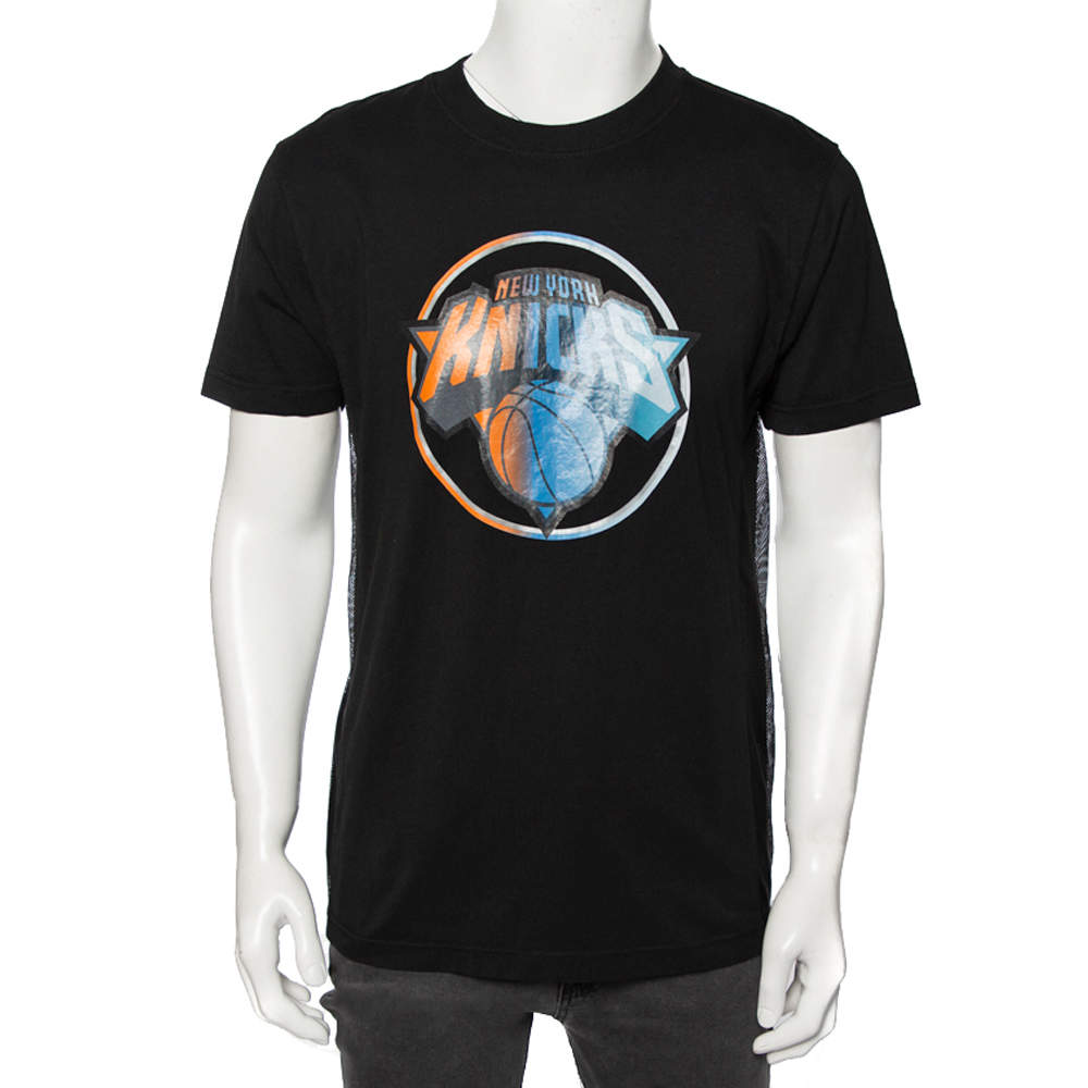 Pre Owned Marcelo Burlon Black Cotton NY Knicks Print Mesh Panel T Shirt S