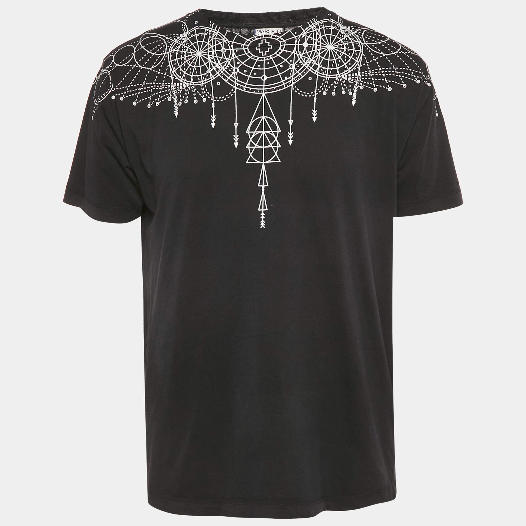 Pre Owned تي شيرت مارسيلو بورلون قطن أخضر عسكري مطبوع برقبة مستديرة مقاس صغير (سمول)