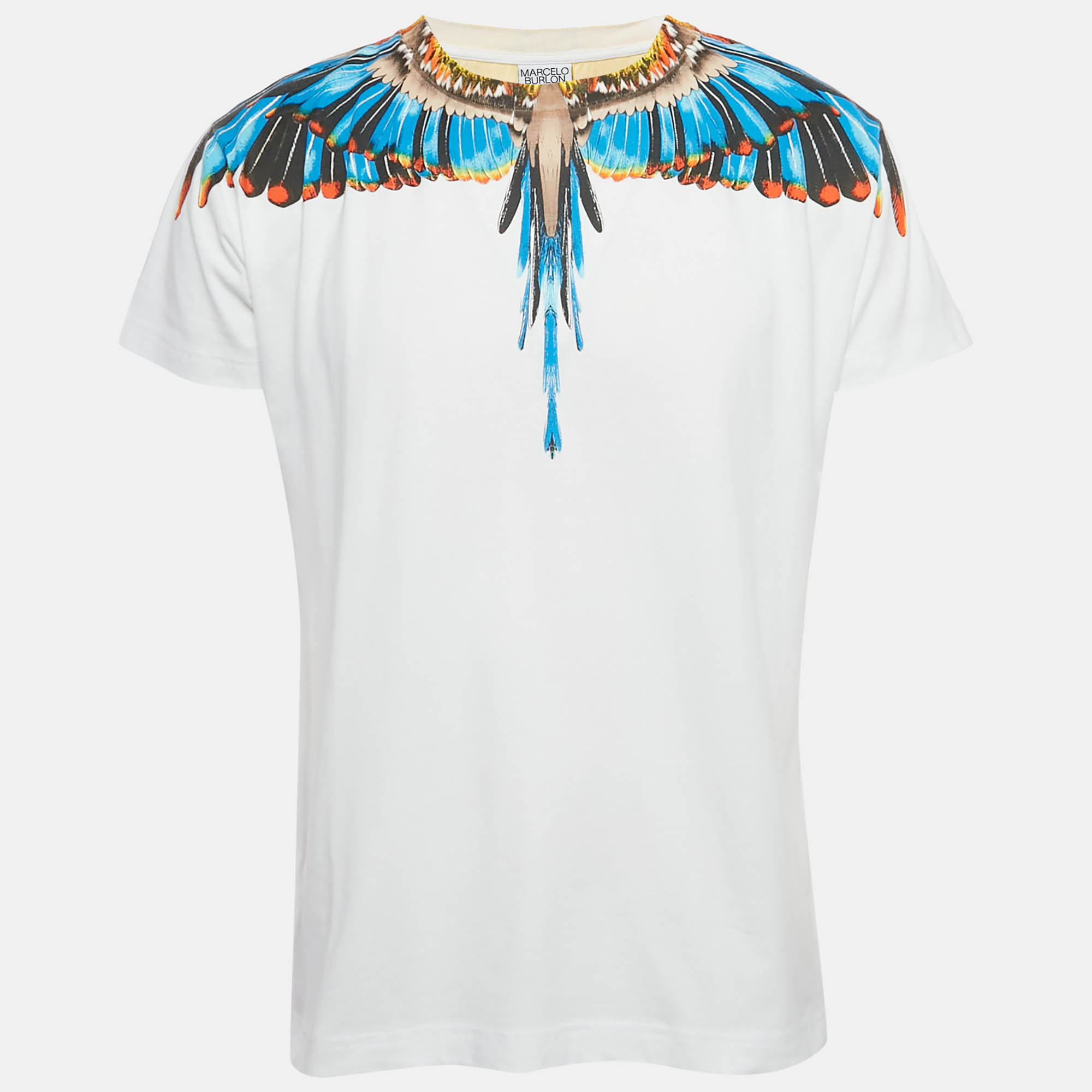 Pre Owned Marcelo Burlon White/Blue Icon Wings Print Cotton T-Shirt M