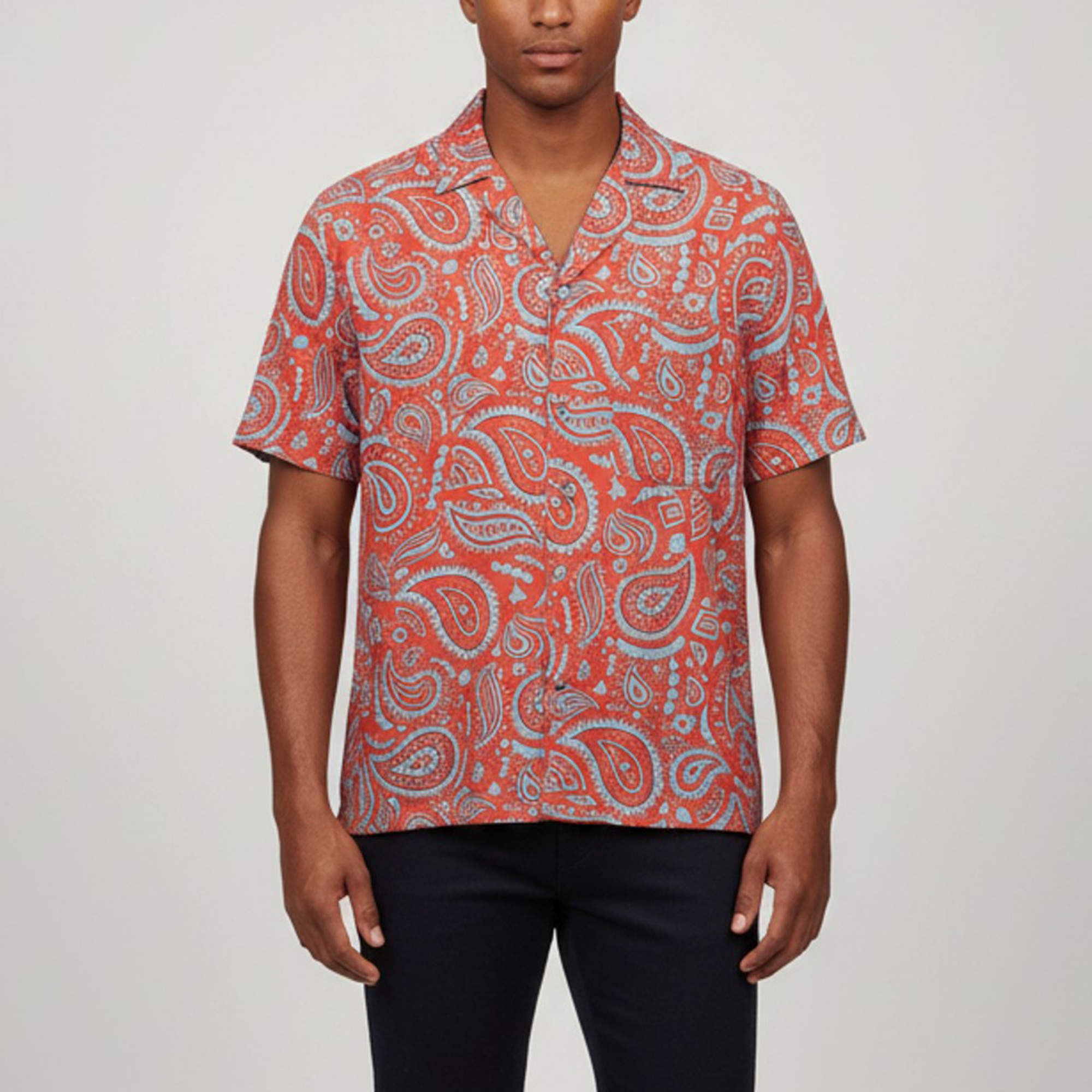 Pre Owned {"name": "Marcelo Burlon Red Paisley Print Lawn Hawaii Shirt M", "name_ar": "مارسيلو بورلون قميص هاواي مطبوع بزخرفة بيزلي حمراء قماش لون متوسط"}