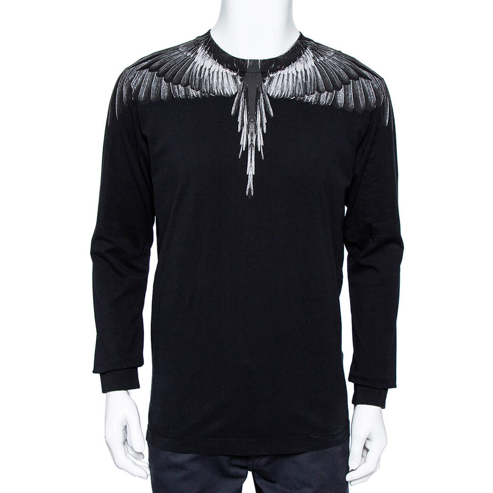 مملوكة مسبقًا Marcelo Burlon Black Wings Printed Cotton Long Sleeve T-Shirt S