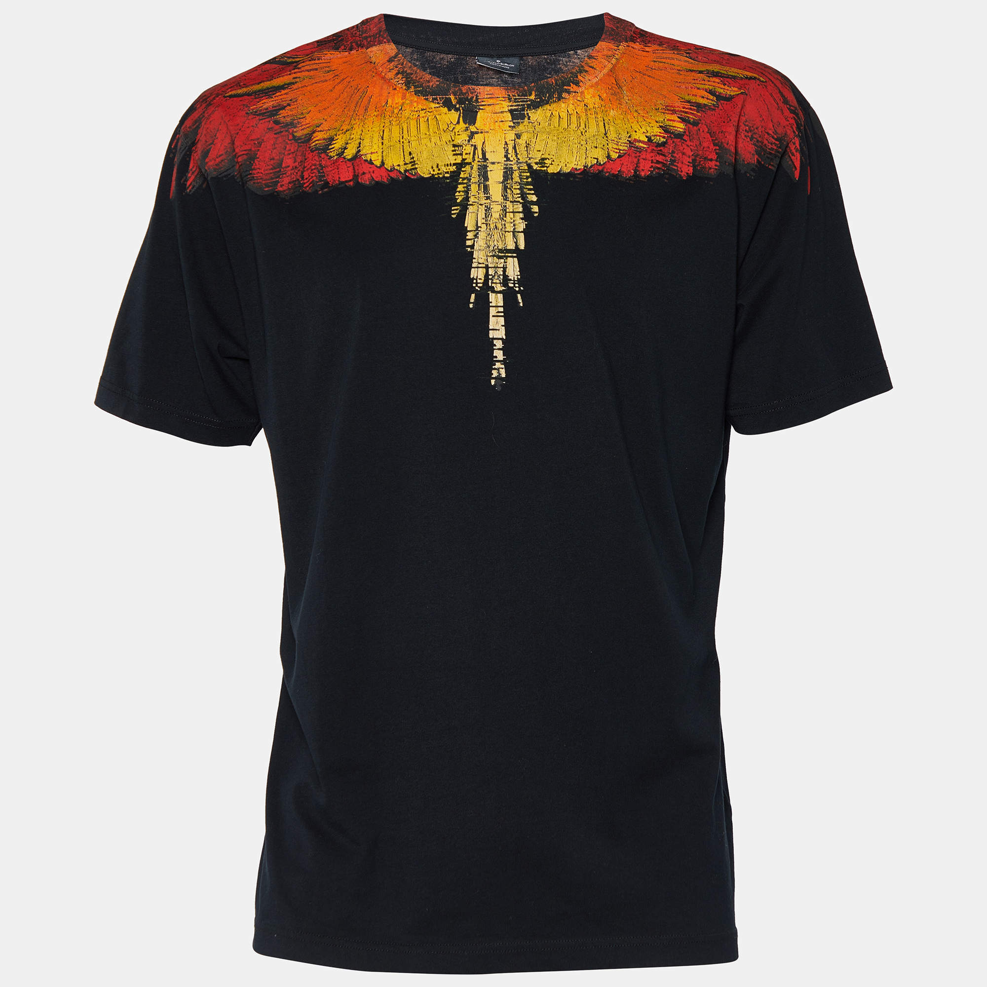 Marcelo Burlon Black Glitch Wings Printed Cotton Knit T-Shirt M